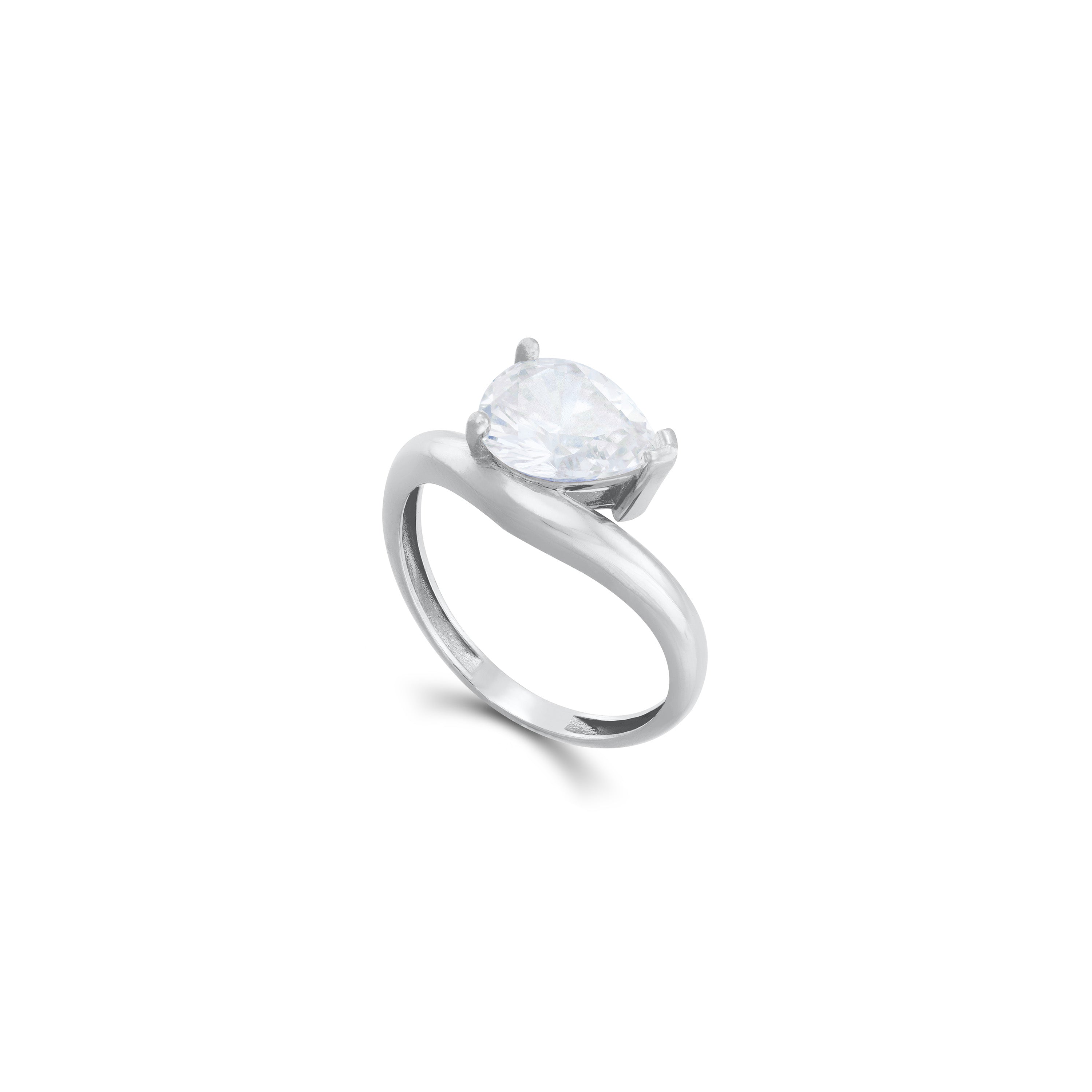 One Teardrop Wavy Ring - Silver White
