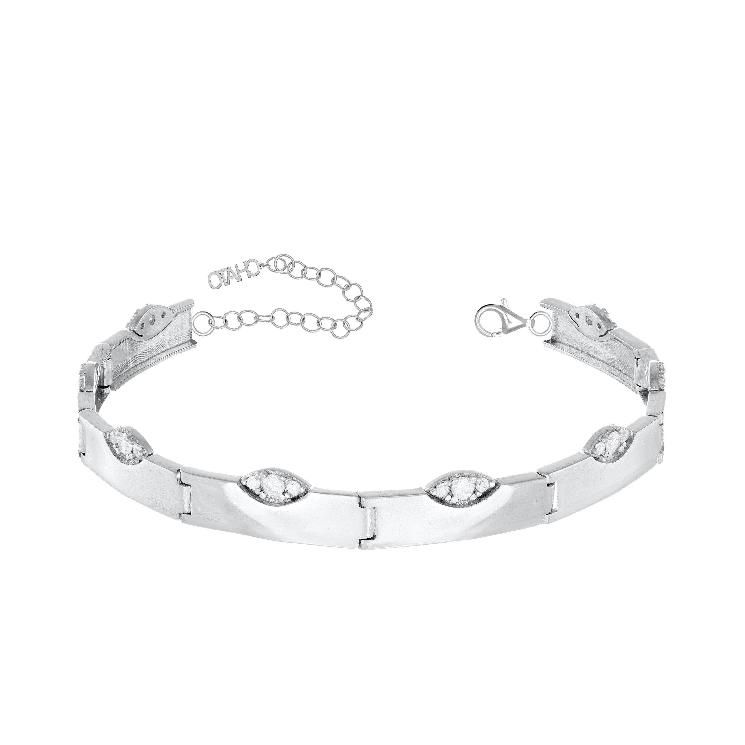 Out Of The Line Marquise Illusion Wide Band Bracelet - Silver White