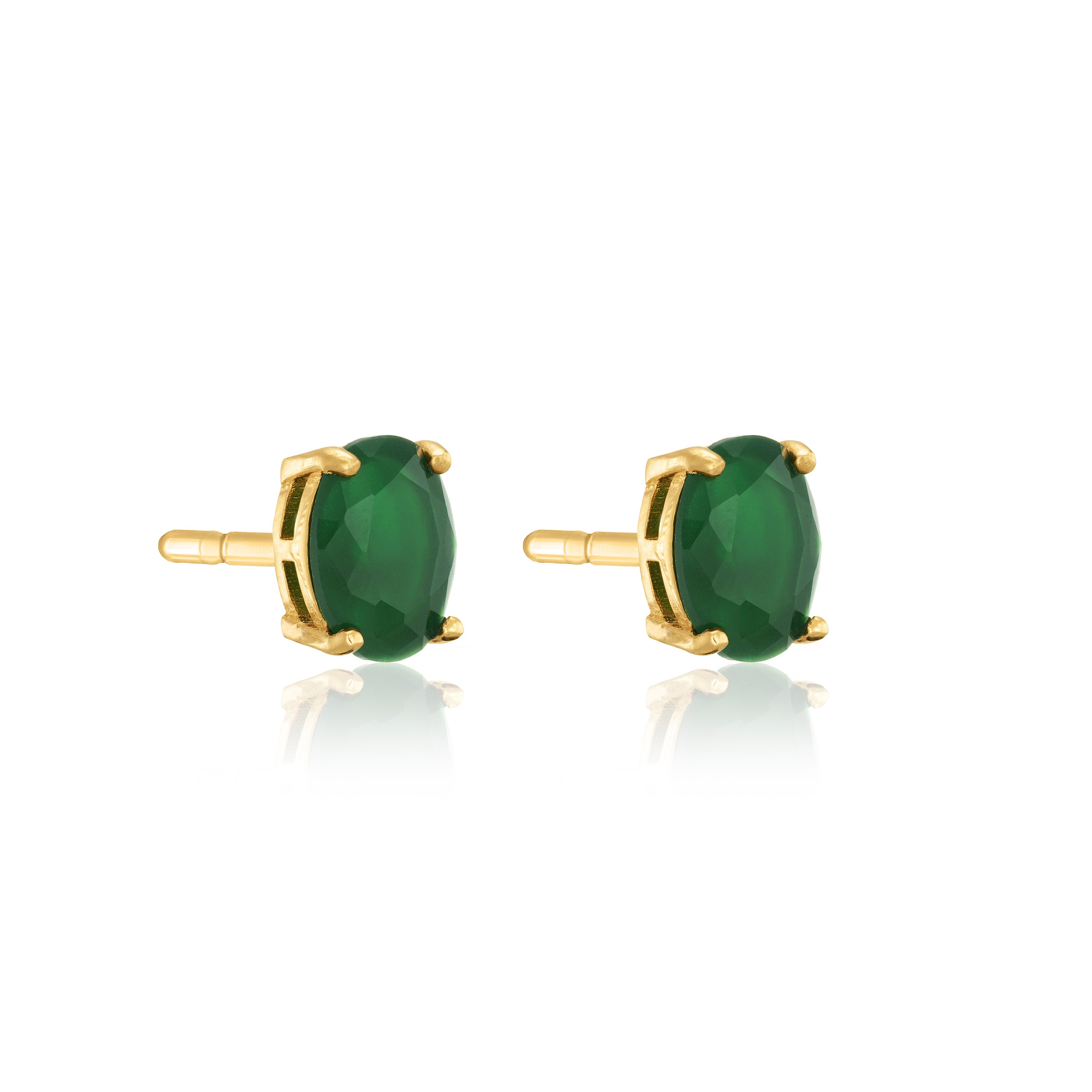 Oval Cubic Zirconia Stud Earrings - Gold Green Matt