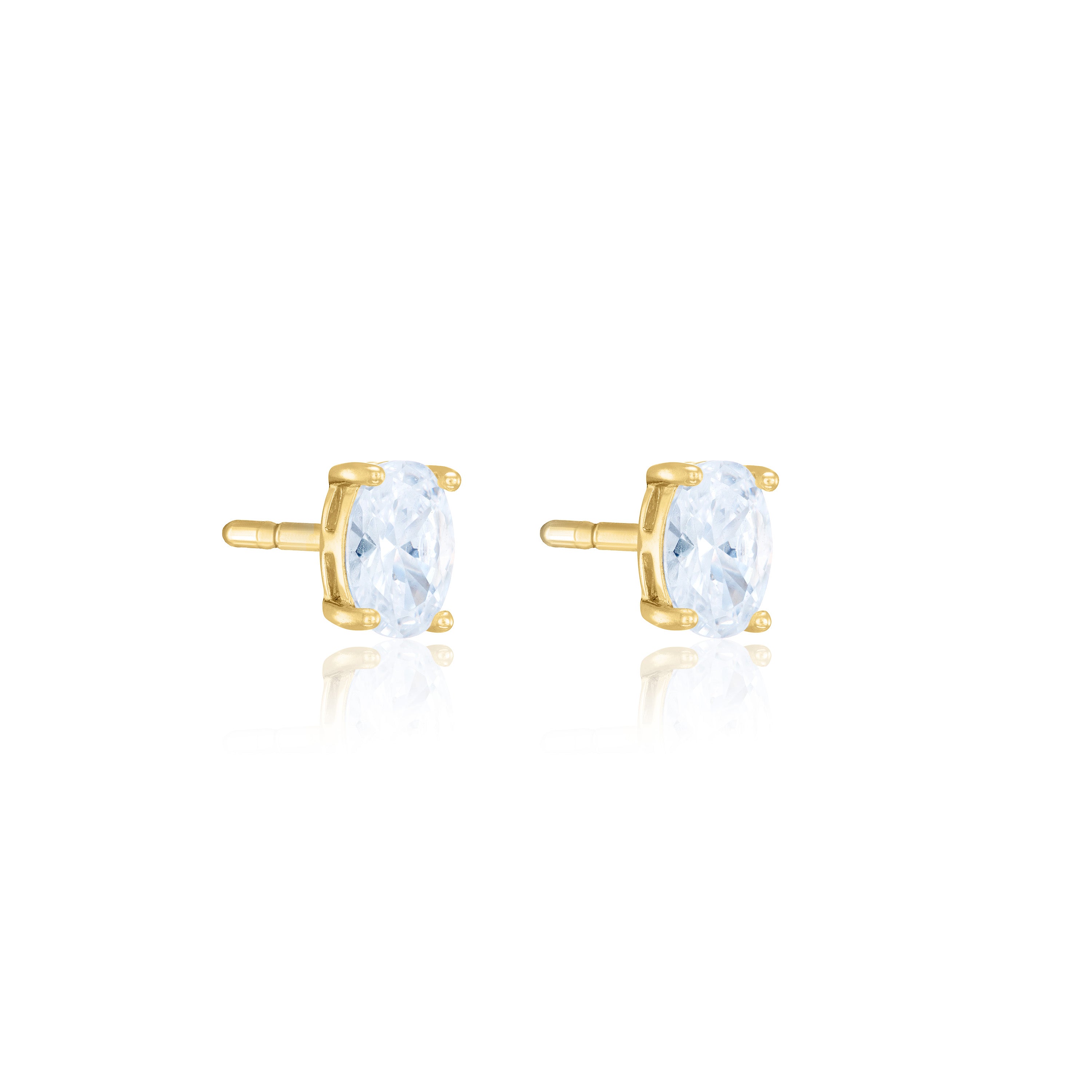 Oval Cubic Zirconia Stud Earrings - Gold White