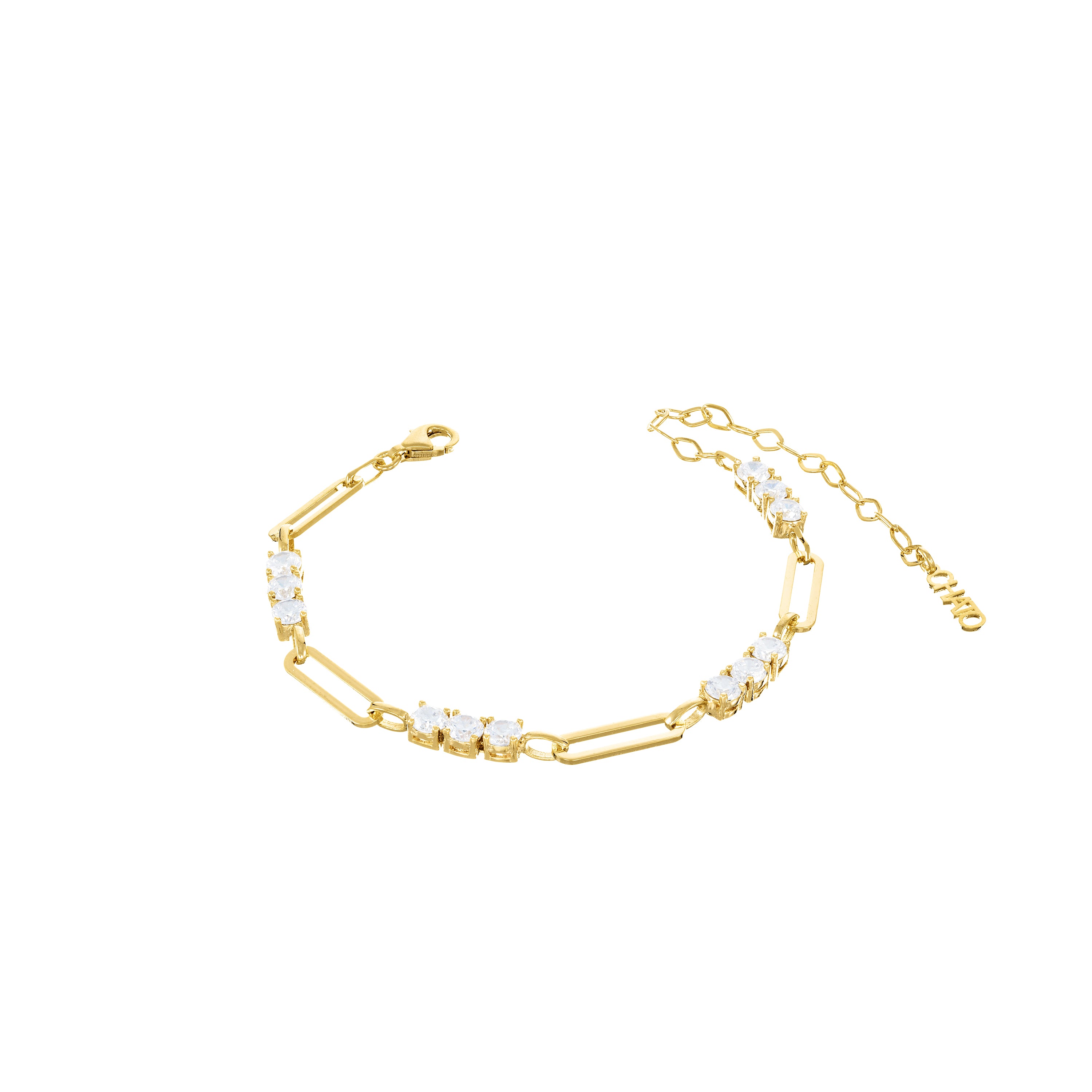 Paperclip With Three  Dots Zirconia Bracelet - Gold White