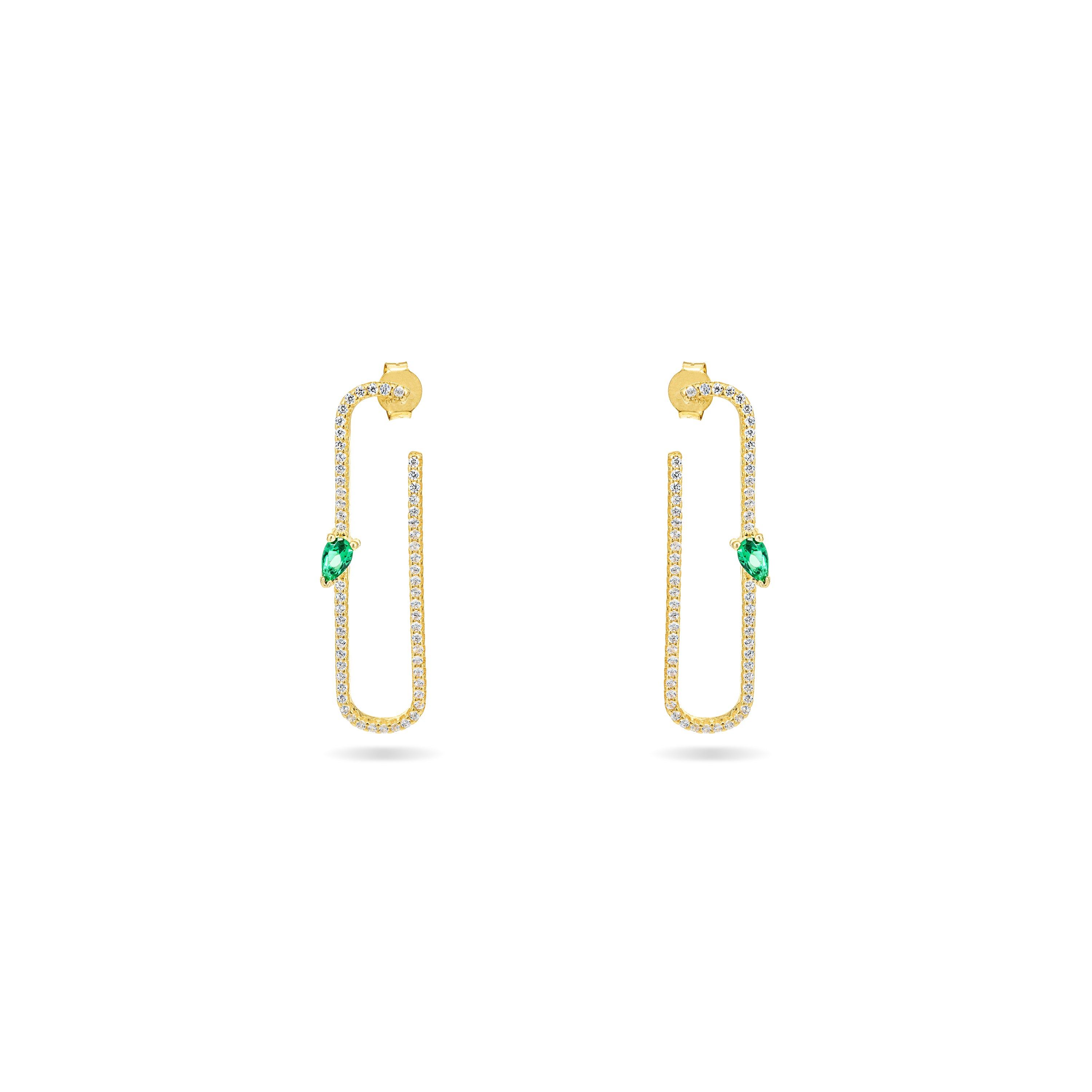 Paperclip With Teardrop Statement Earrings - Gold Green And White