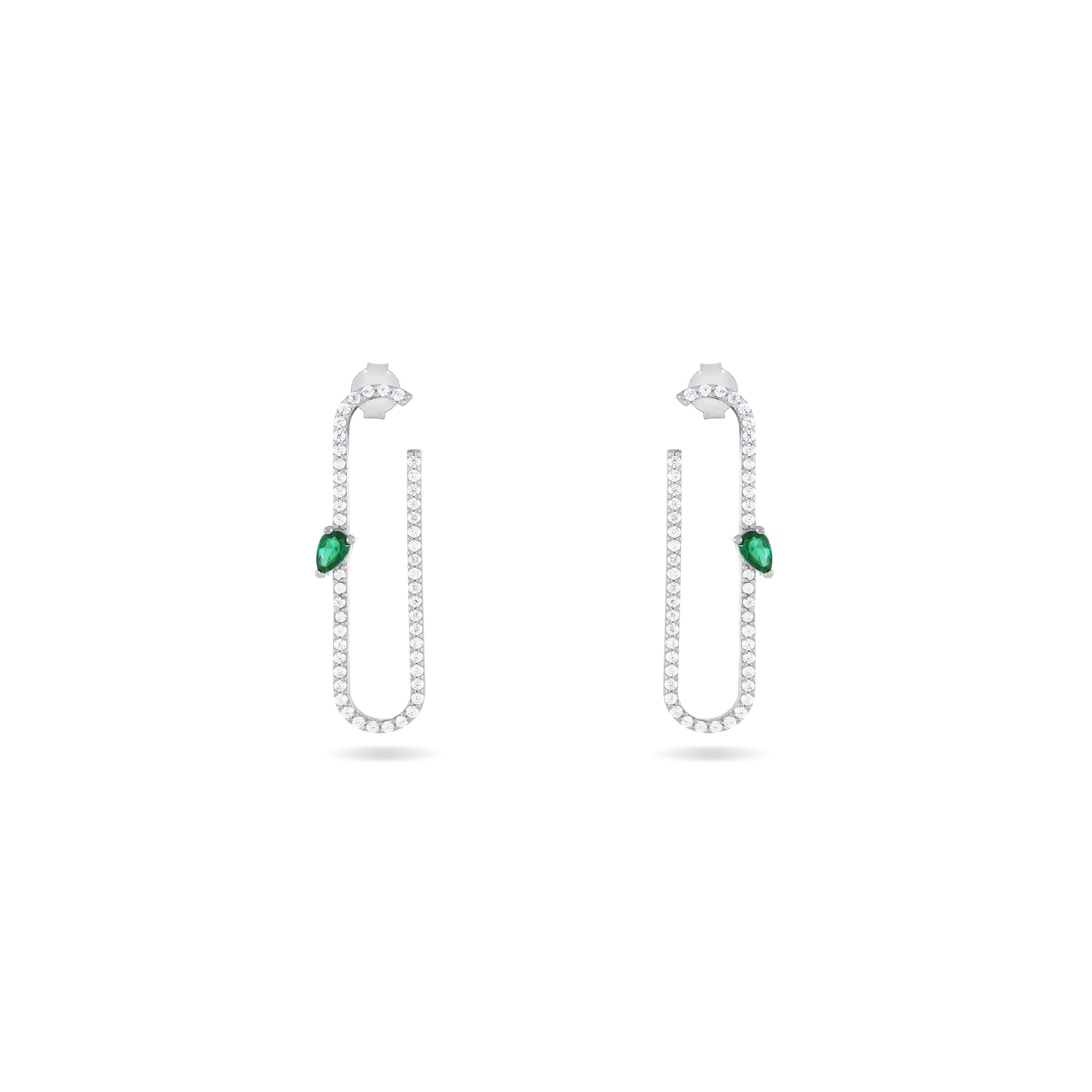 Paperclip With Teardrop Statement Earrings - Silver Green And White