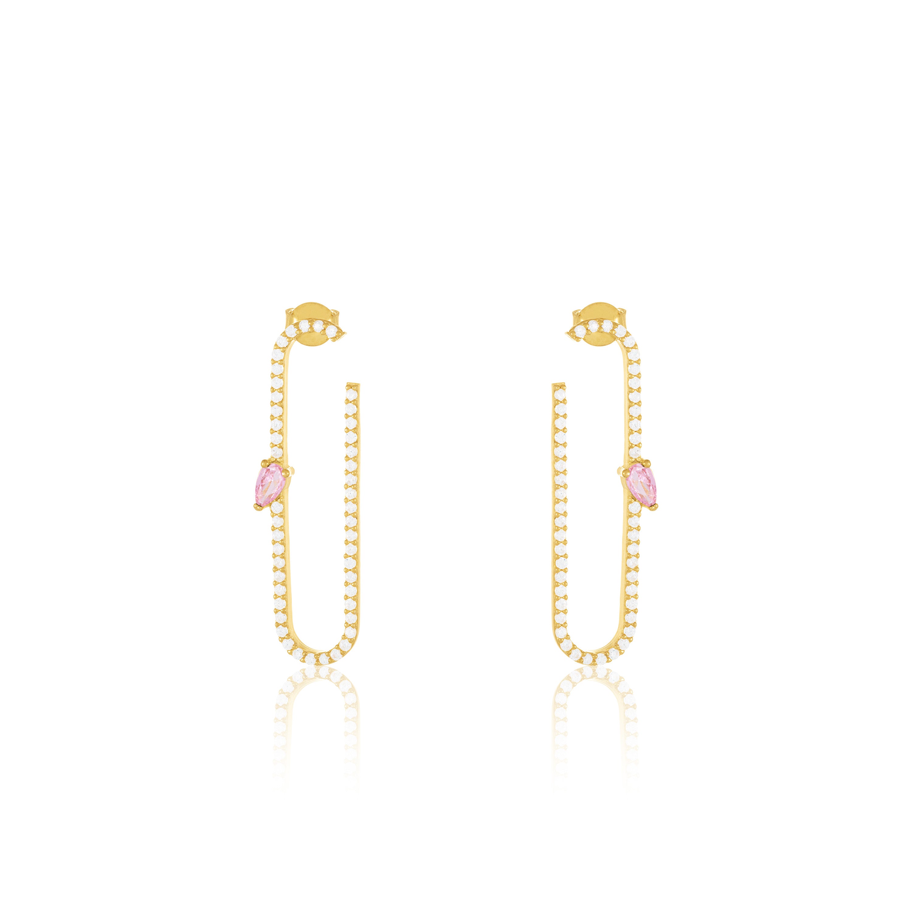 Paperclip With Teardrop Statement Earrings - Gold Light Pink And White