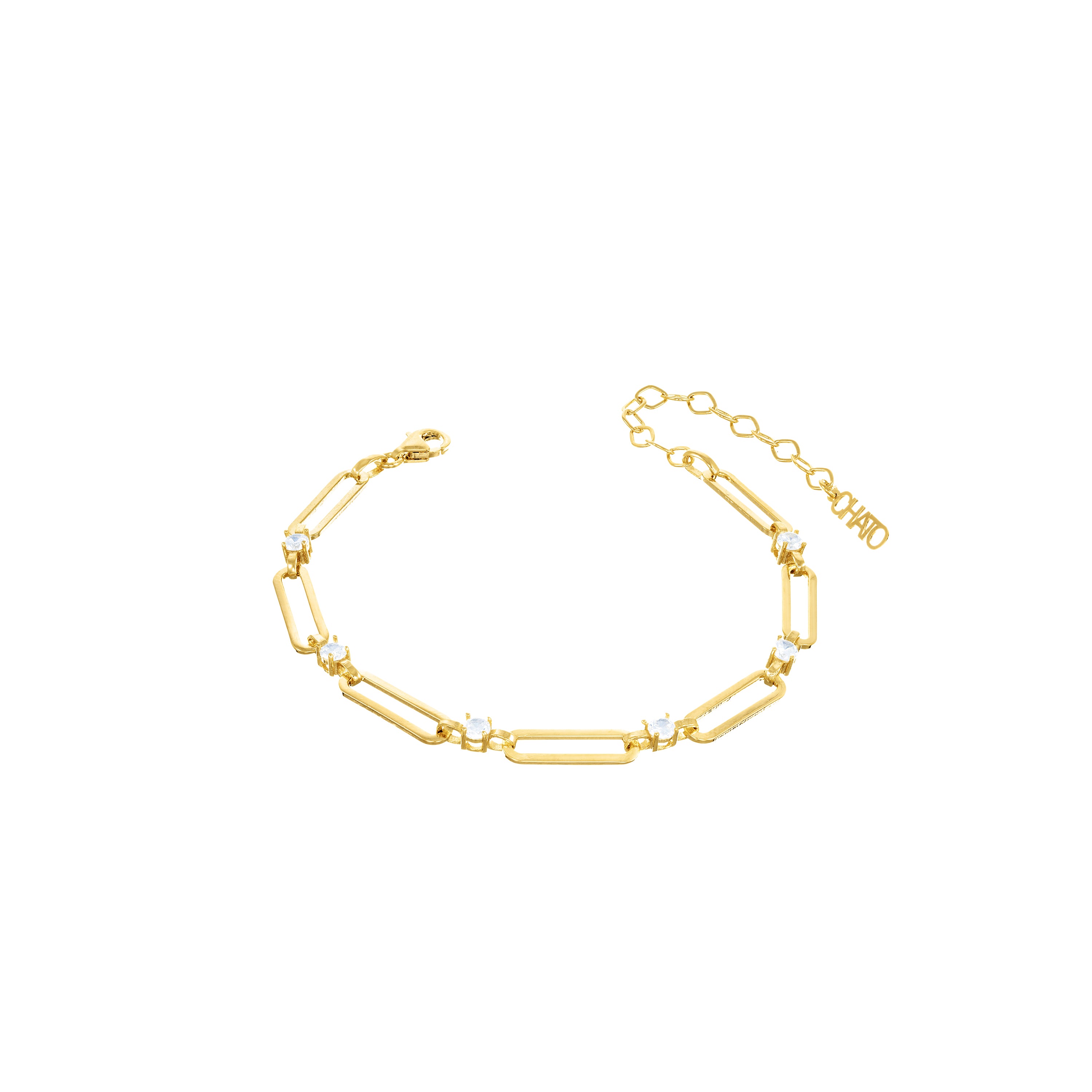 Short  Paperclip With Dots Zirconia Bracelet - Gold White