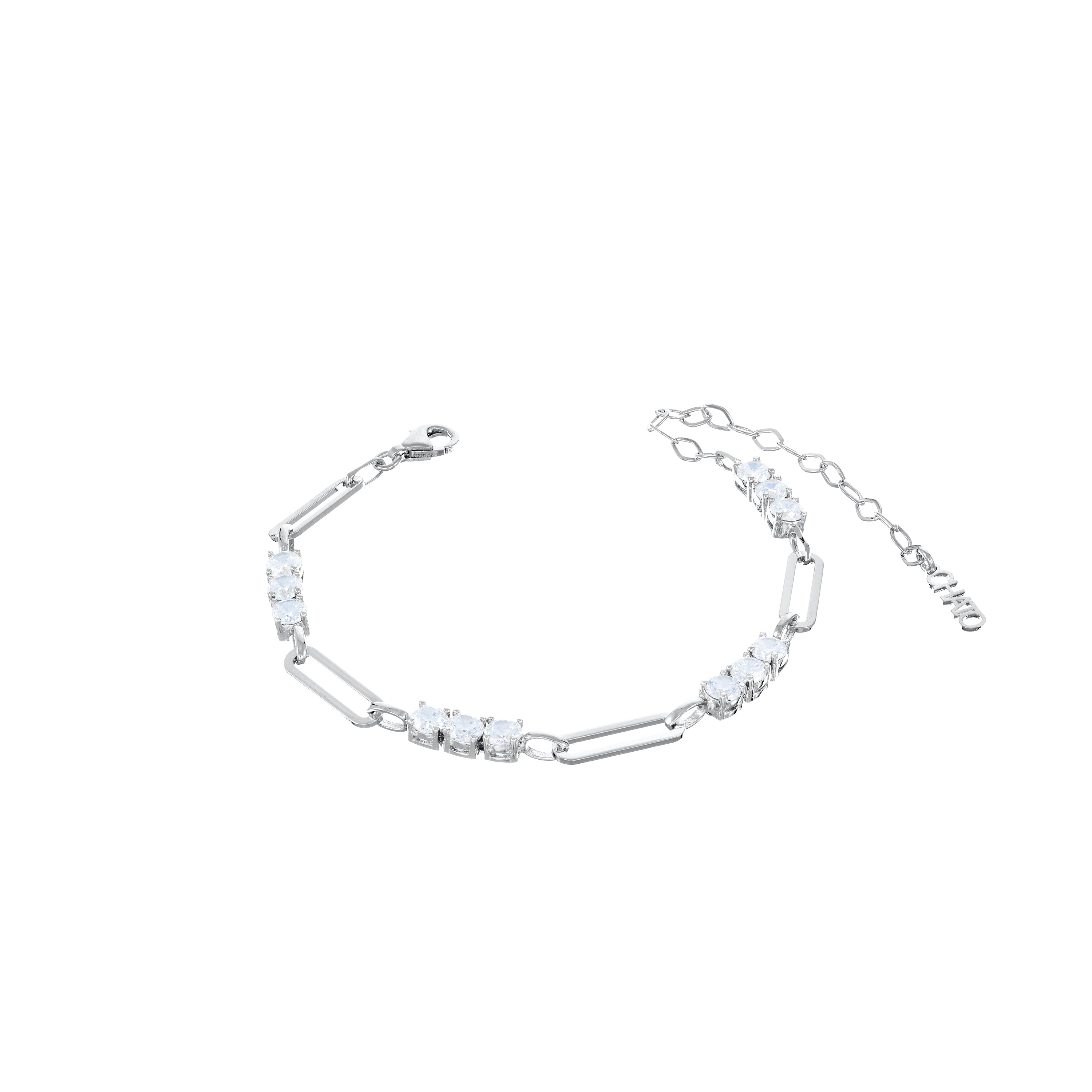 Paperclip With Three  Dots Zirconia Bracelet - Silver White