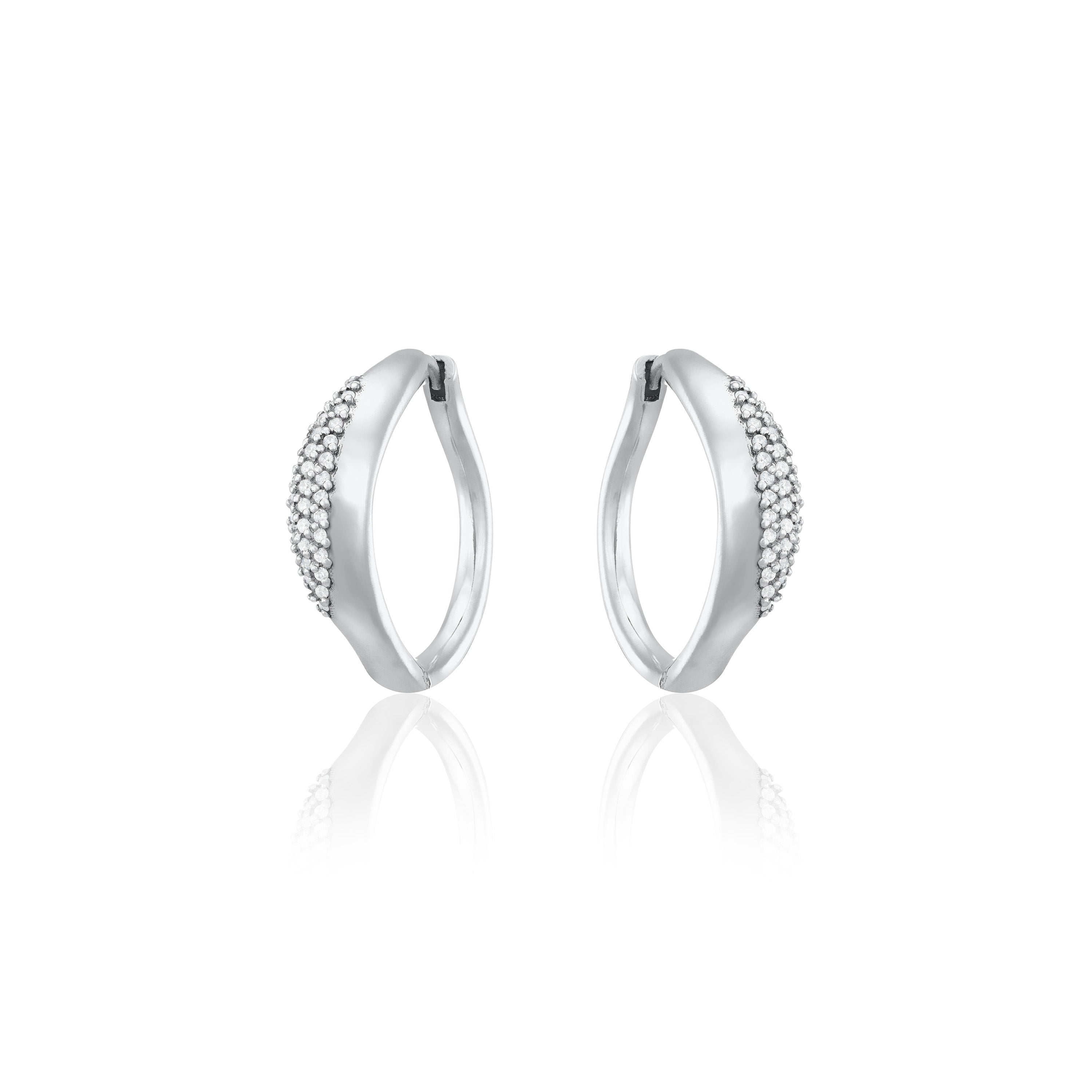 Pave Center Cz Hoop Earrings - Silver White