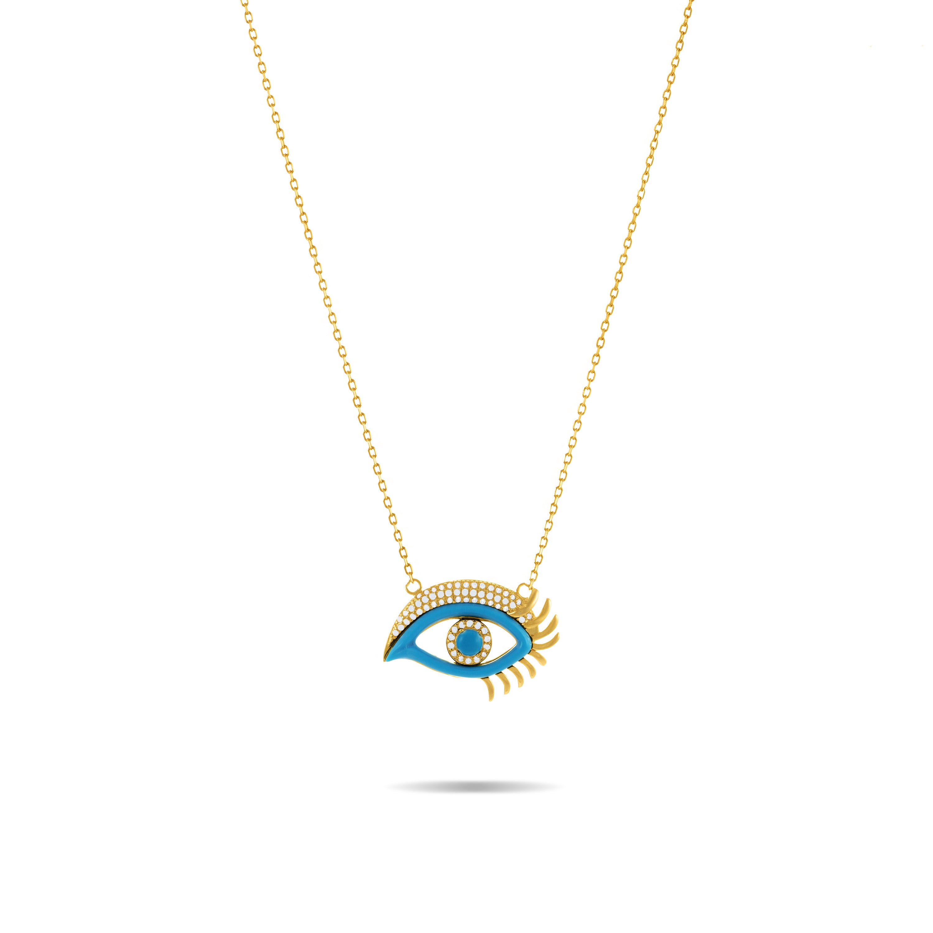 Pave Enamel Evil Eye With Lashes Necklace