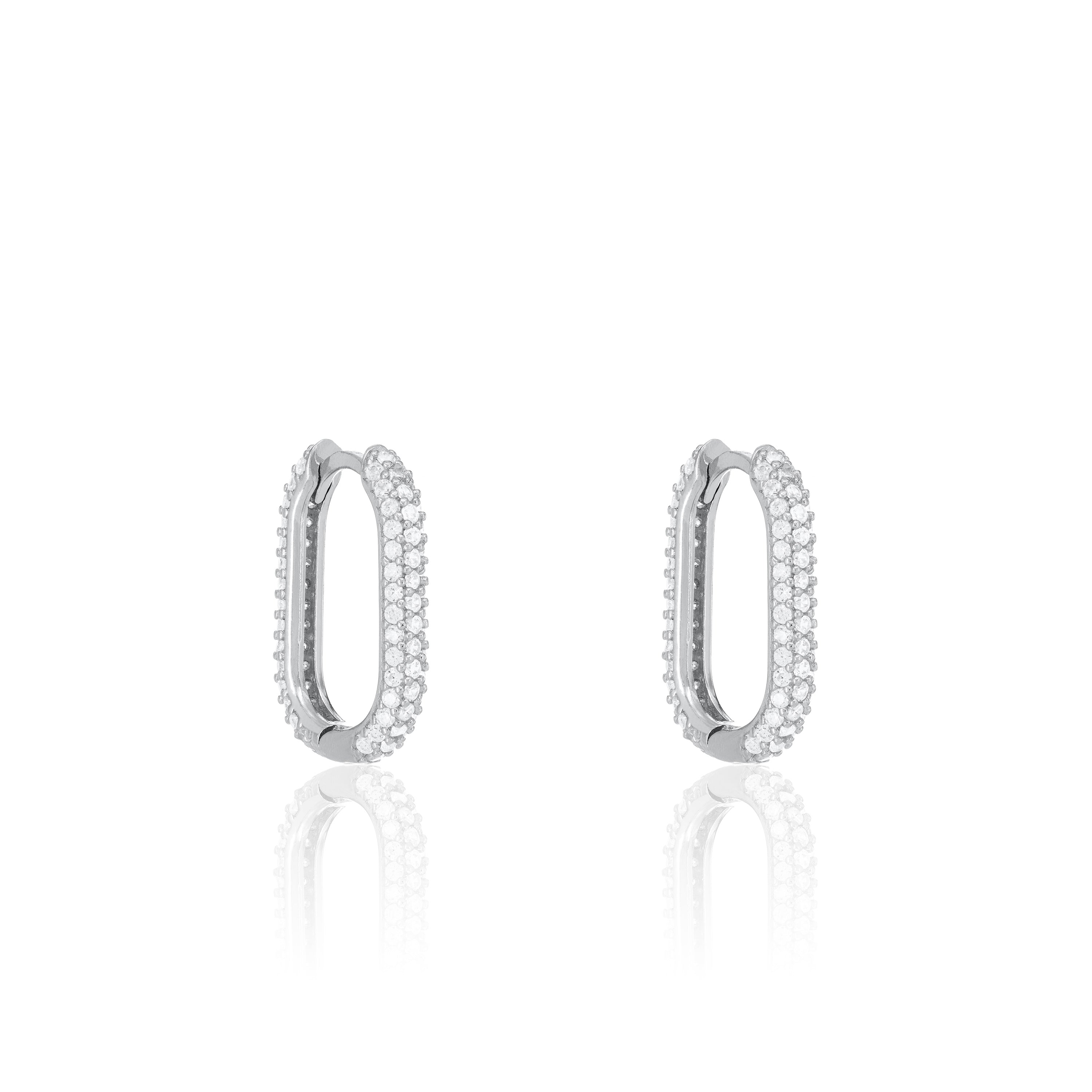 Pave Oval Huggie Hoop Earring