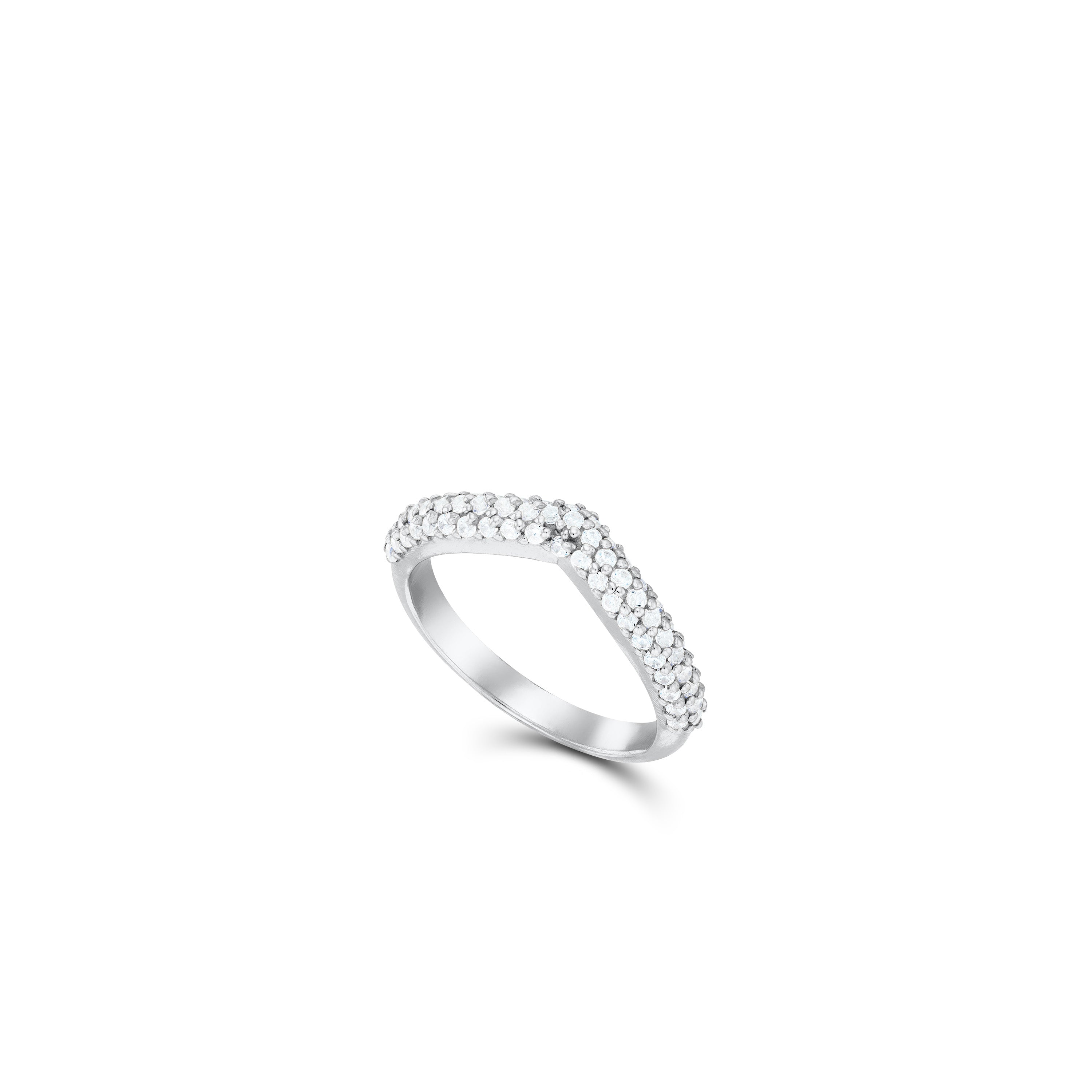 Pave Cz Chevron Band Ring - Silver White
