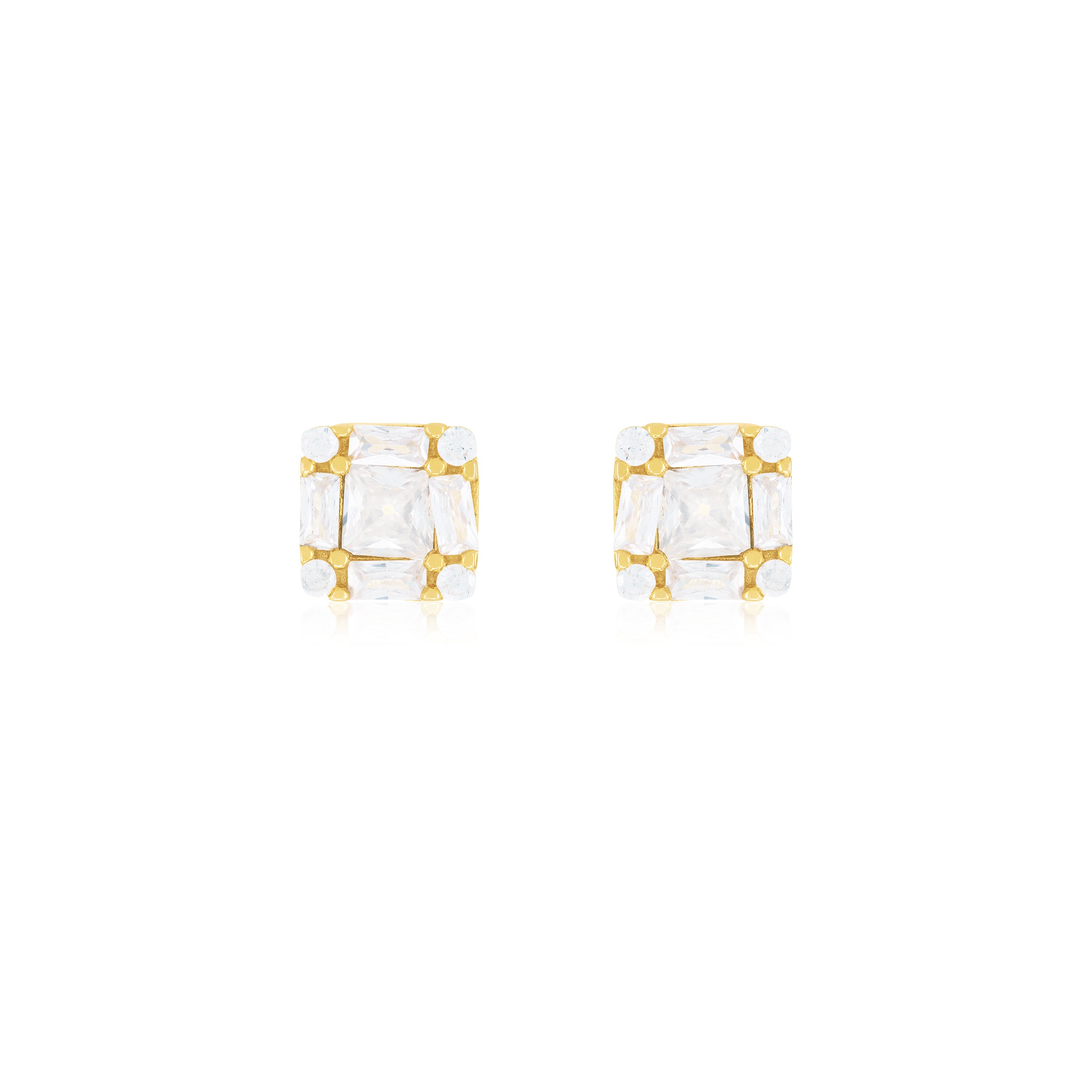 Princess And Baguette Cut Square Stud Earring