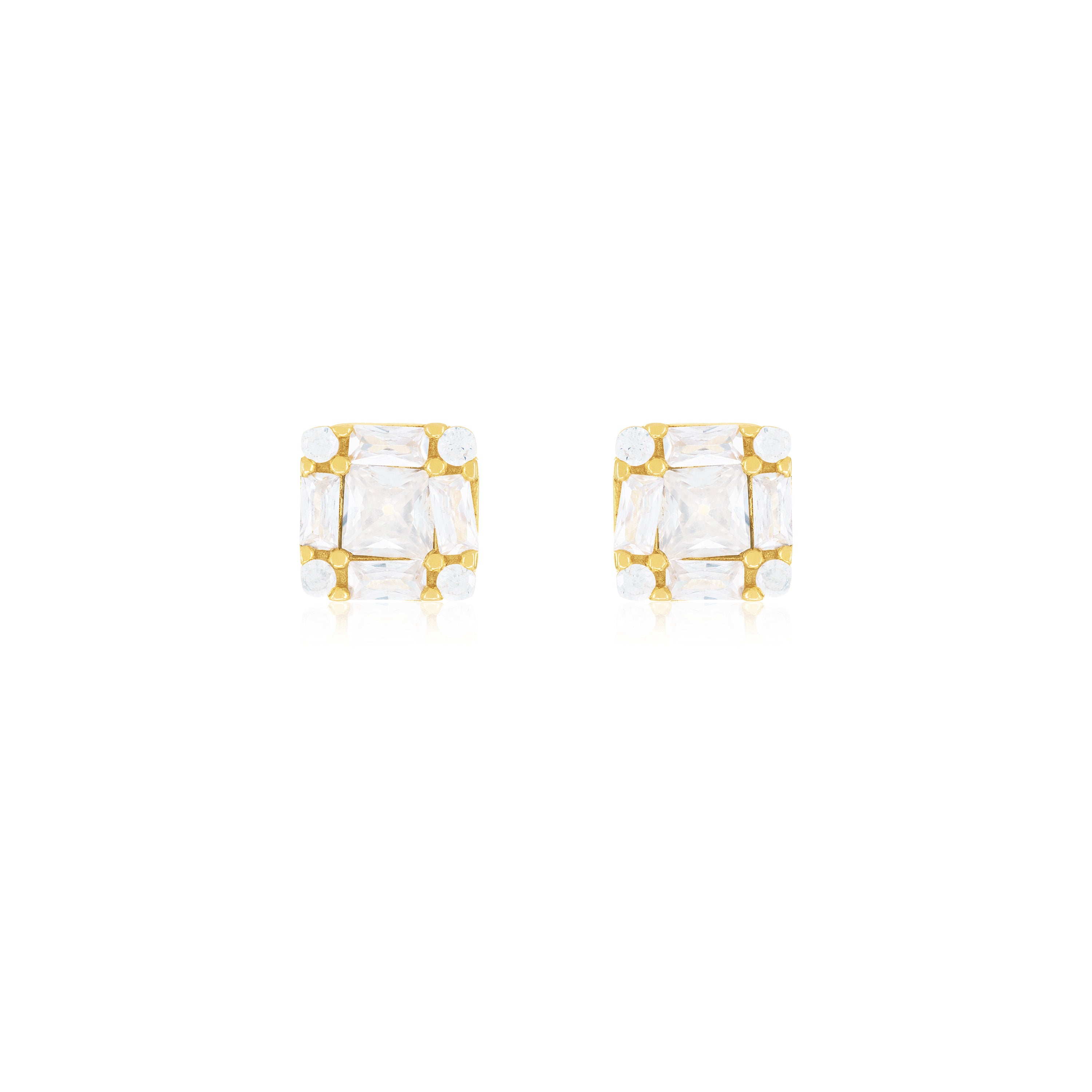 Princess And Baguette Cut Square Stud Earring