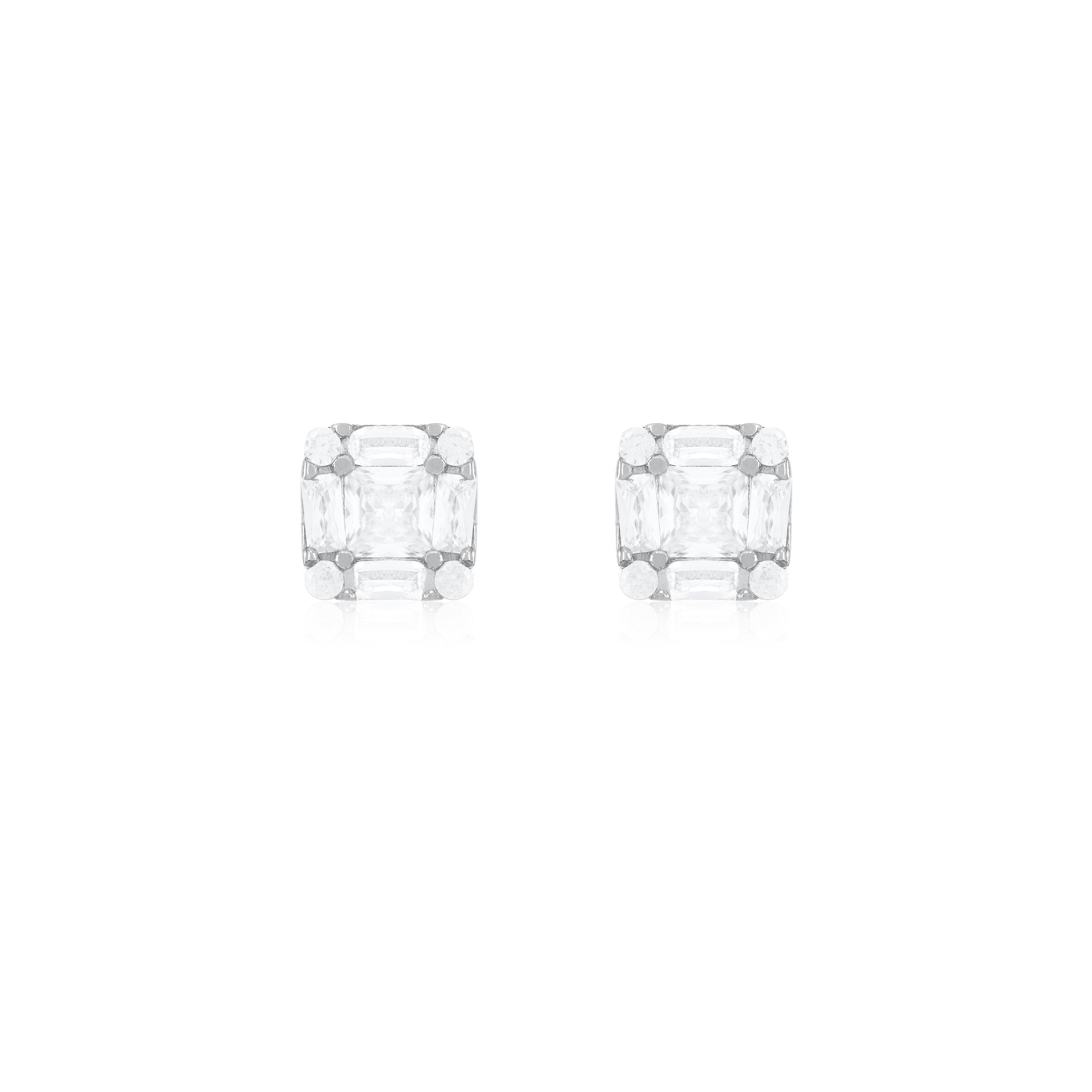 Princess And Baguette Cut Square Stud Earring