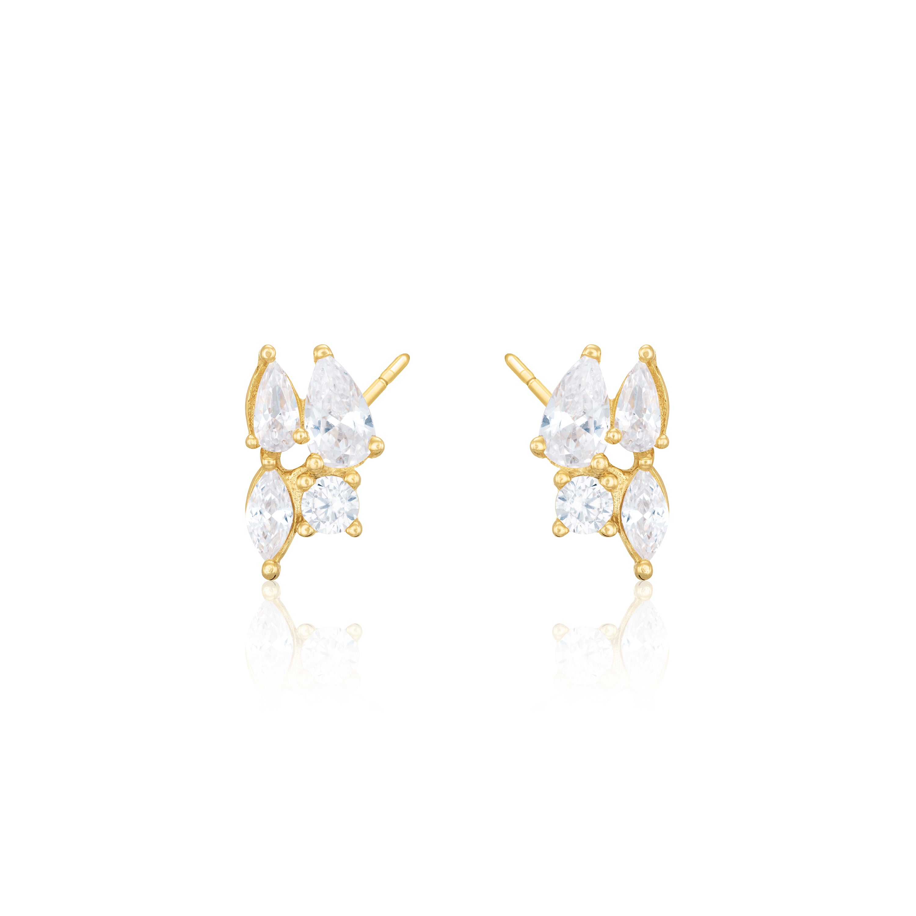 Quadruple Cubic Zirconia Shape Cluster Stud Earrings - Gold White