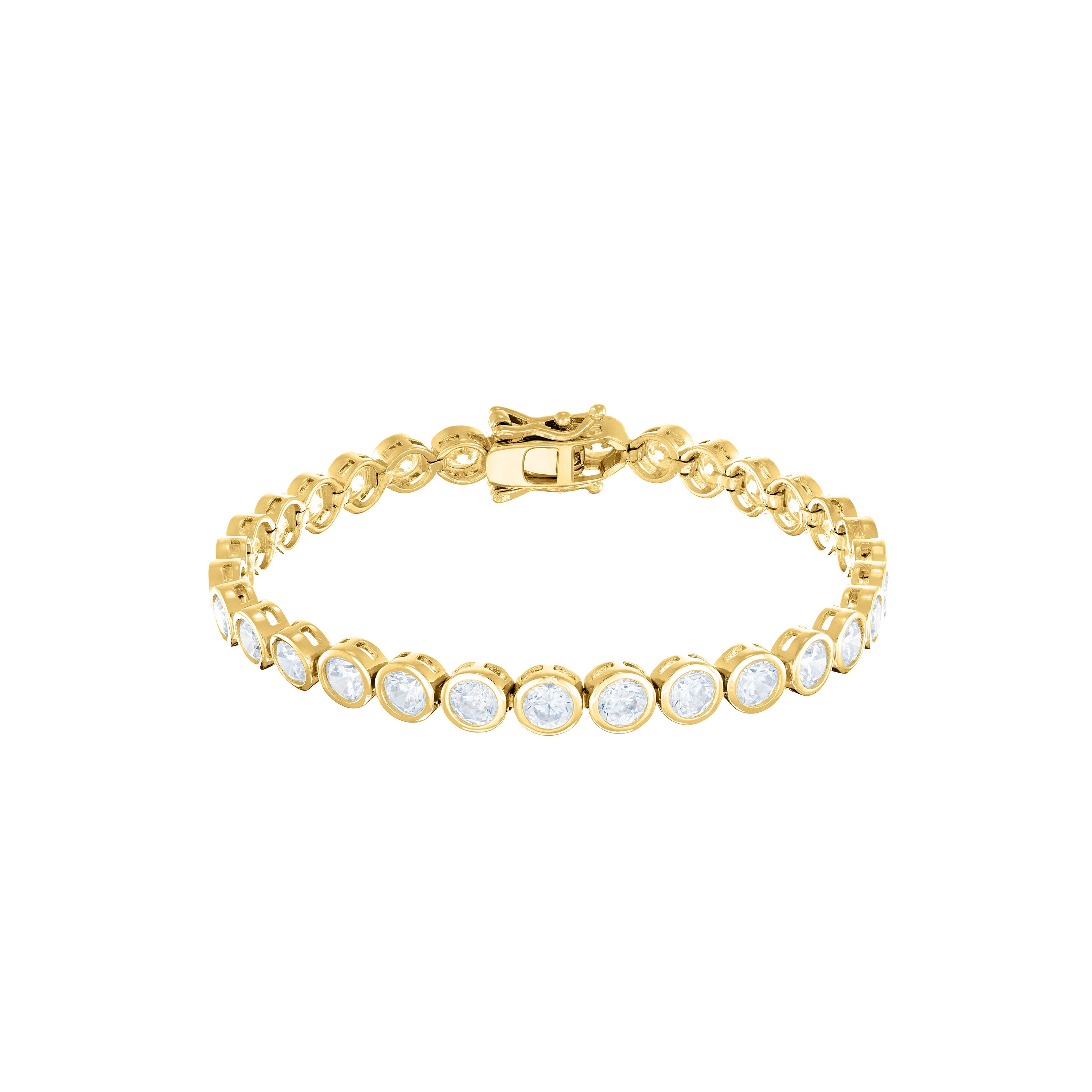 Round Bezel Cz Tennis Bracelet With Box Clasp - Gold White - 4mm
