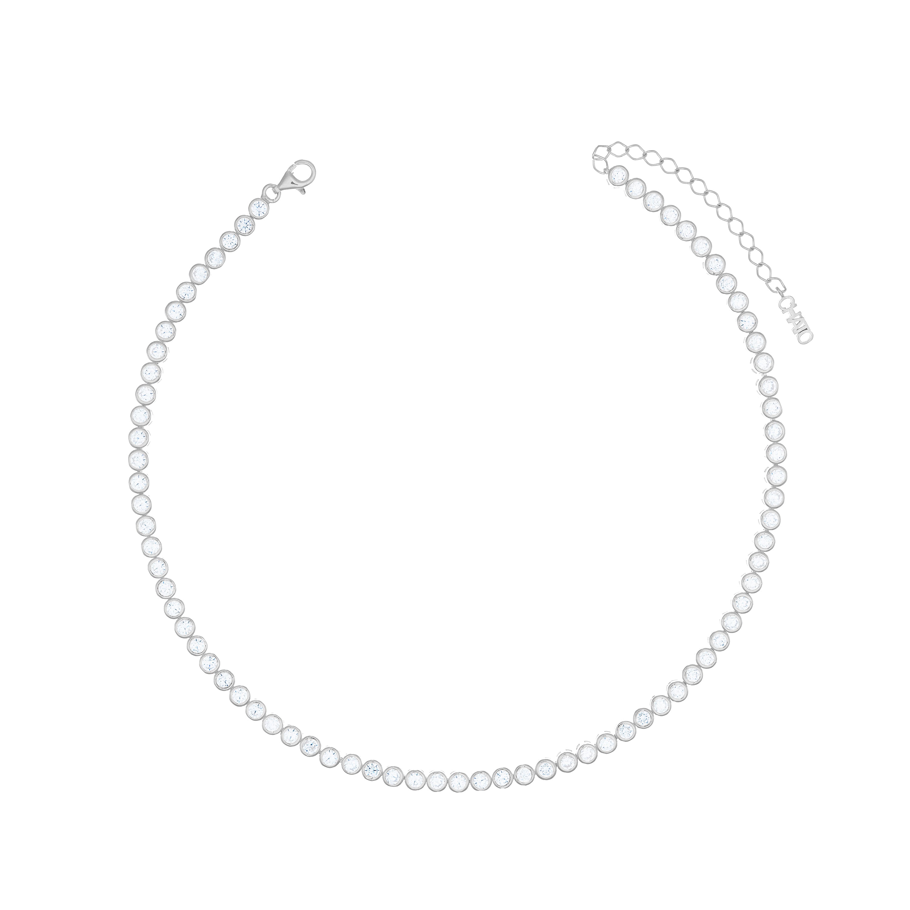 Round Cubic Zirconia Bezel Choker - Silver White - 3mm