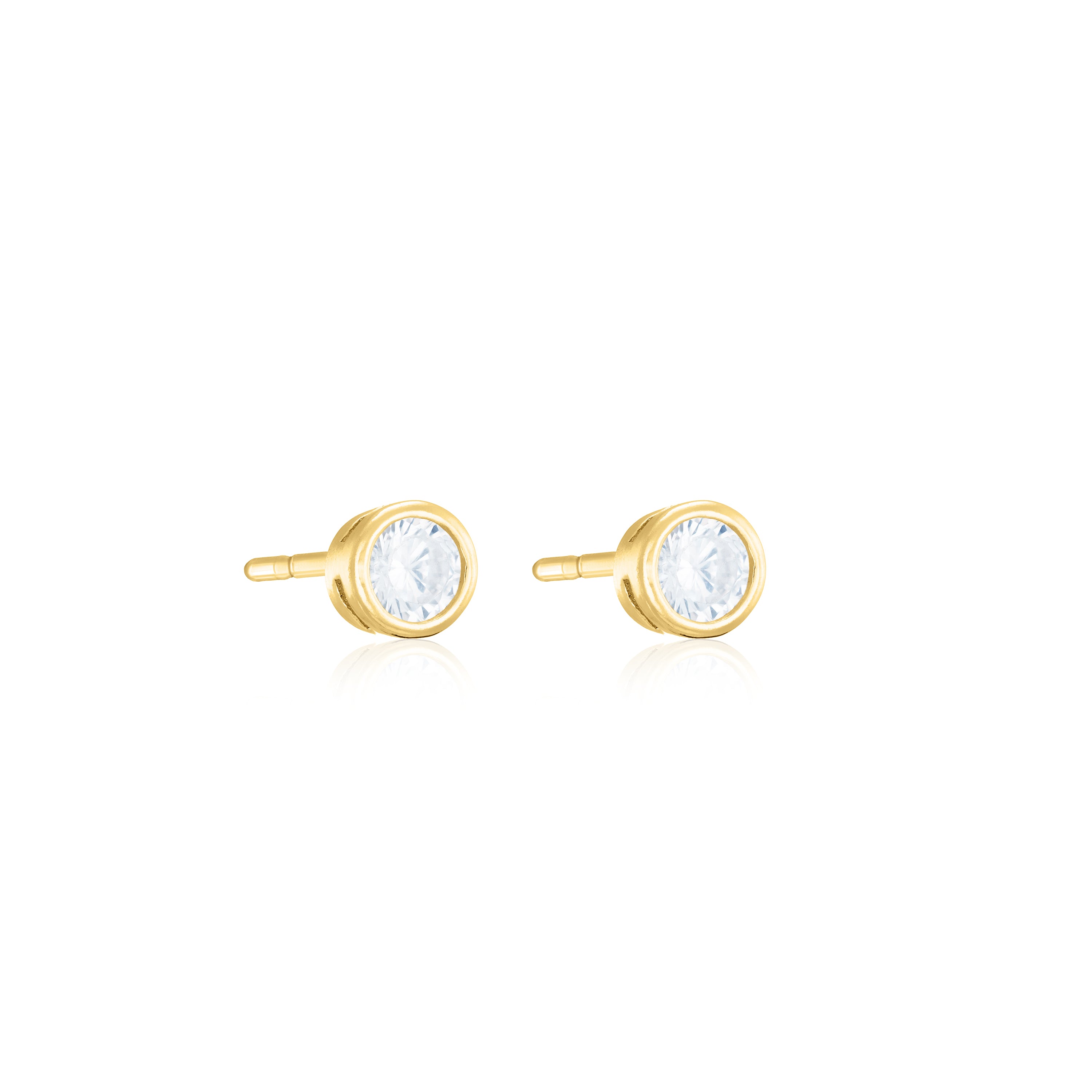 Round Cubic Zirconia Bezel Stud Earrings - Gold White - Small