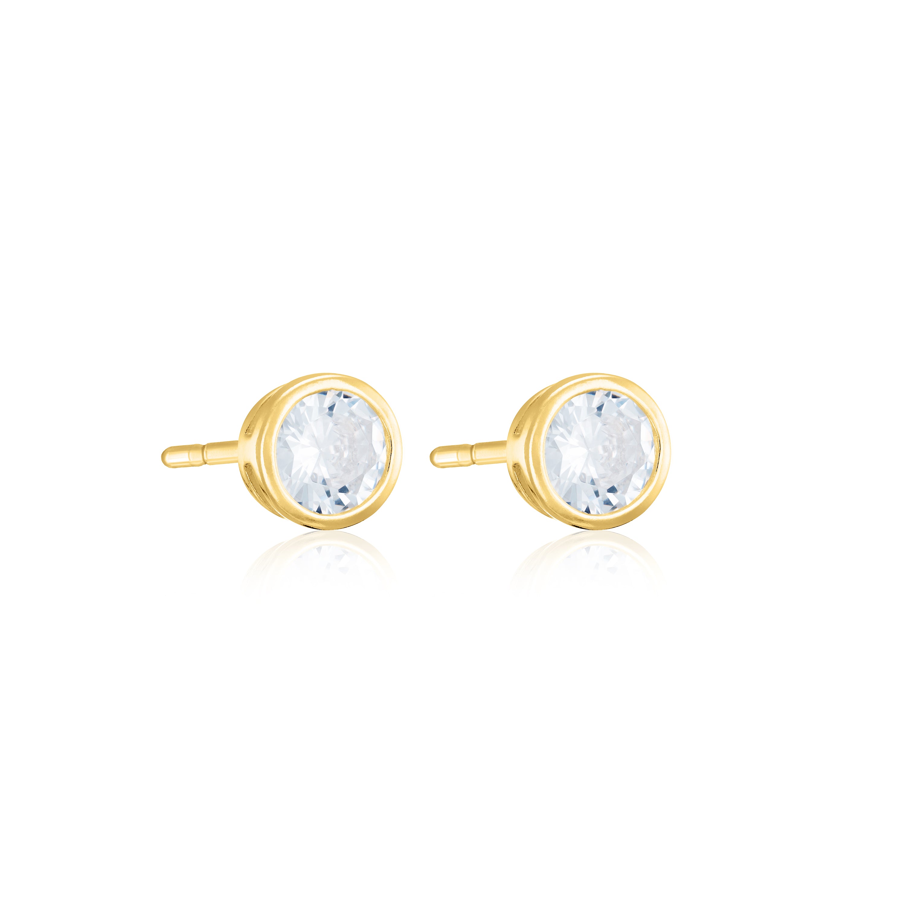Round Cubic Zirconia Bezel Stud Earrings - Gold White - Medium