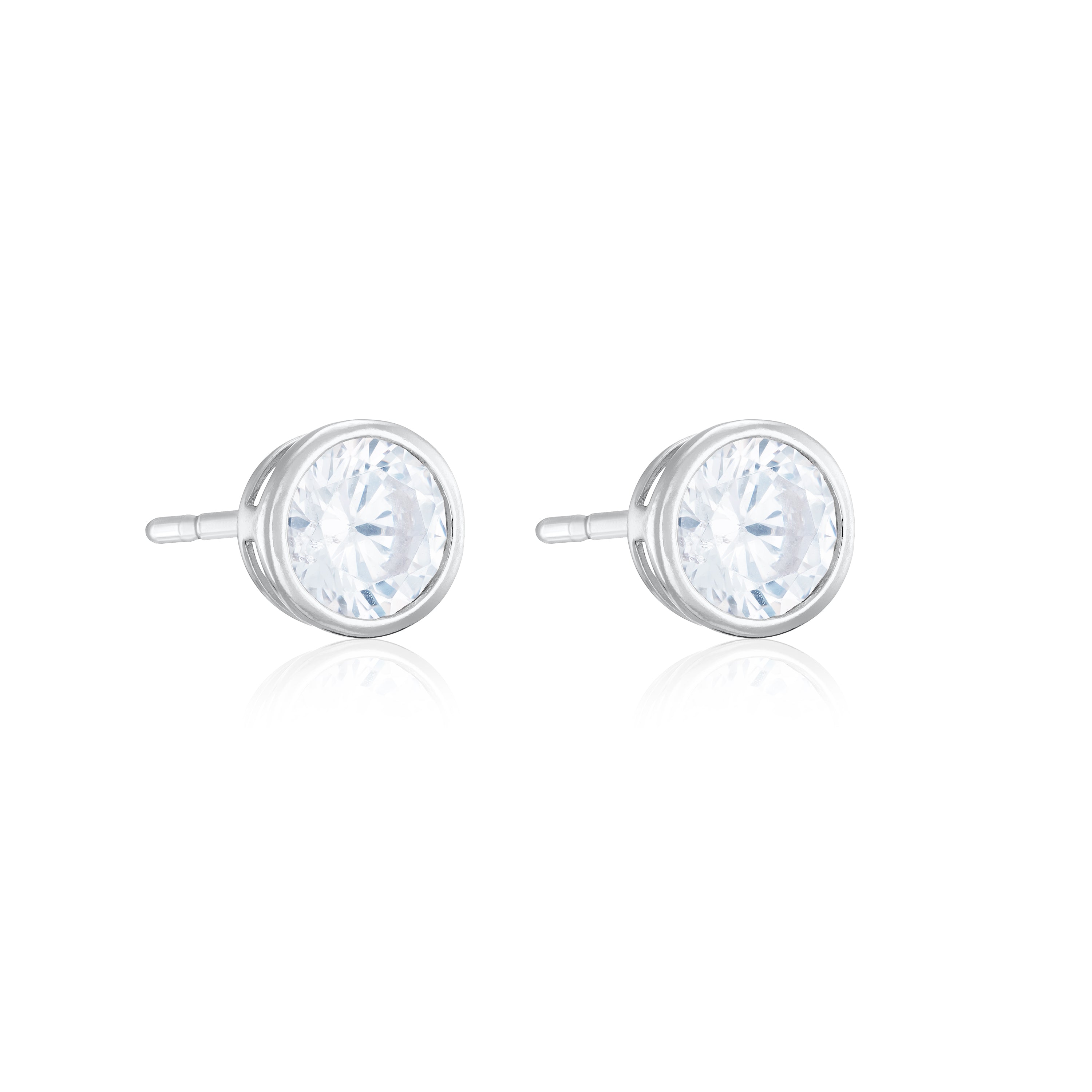 Round Cubic Zirconia Bezel Stud Earrings - Silver White - Big
