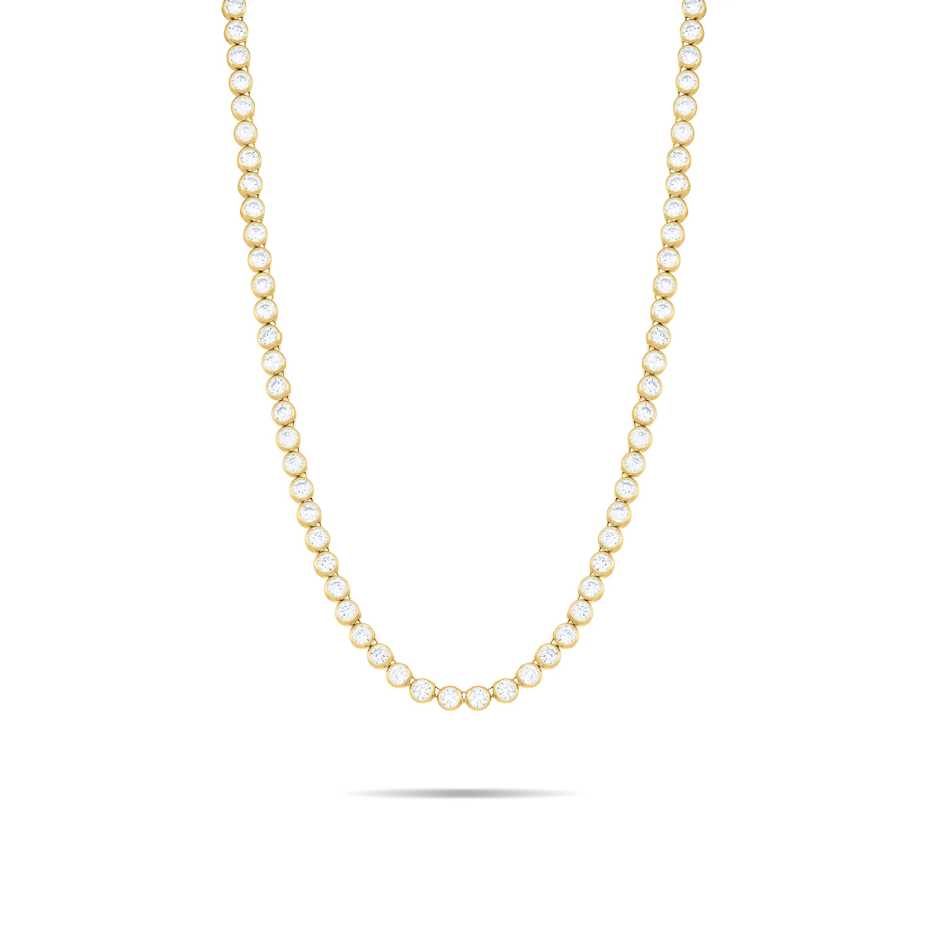 Round Cubic Zirconia Bezel Tennis Long Necklaces With Box Clasp - Gold White
