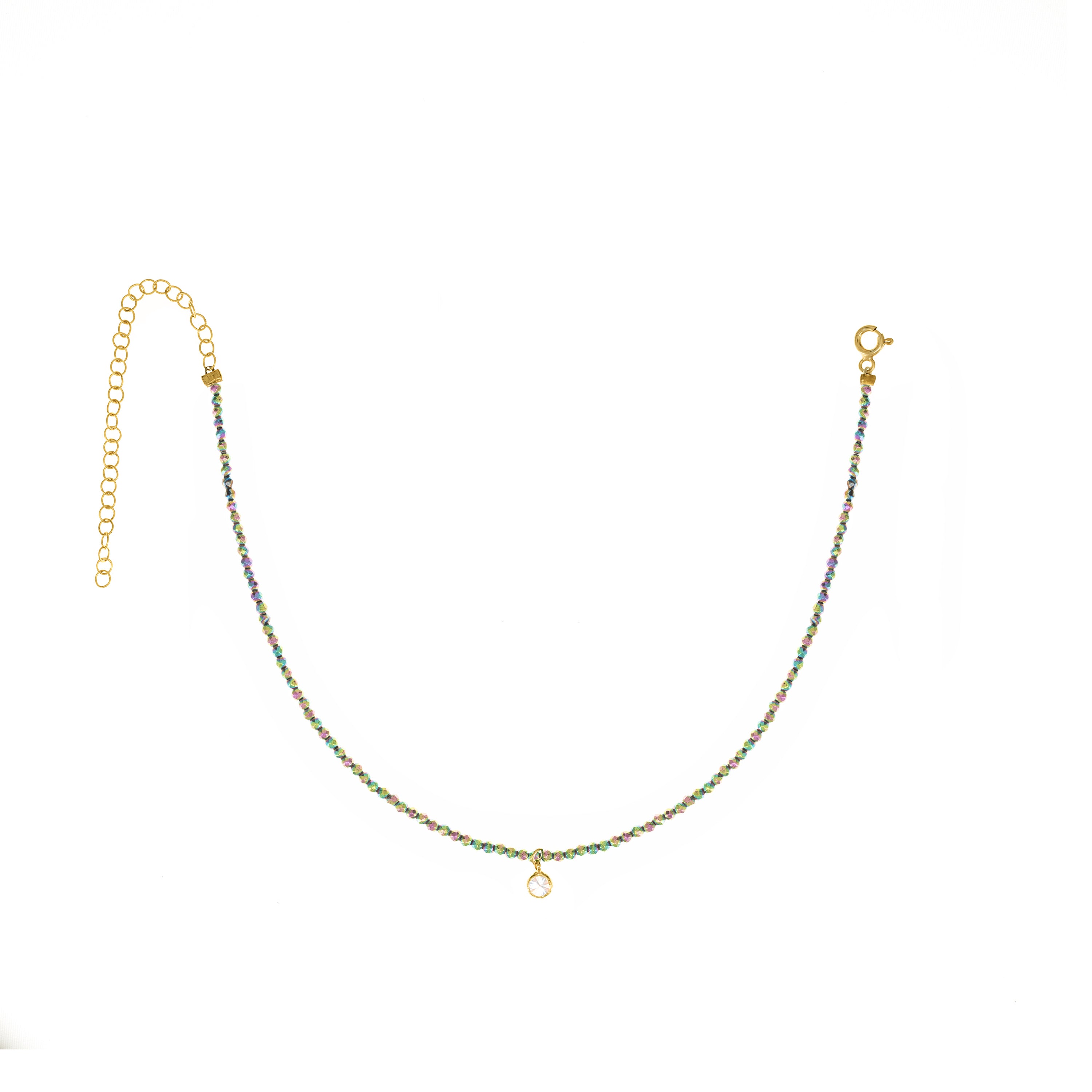 Semi-Precious Beads With One Bezel Drop Anklet
