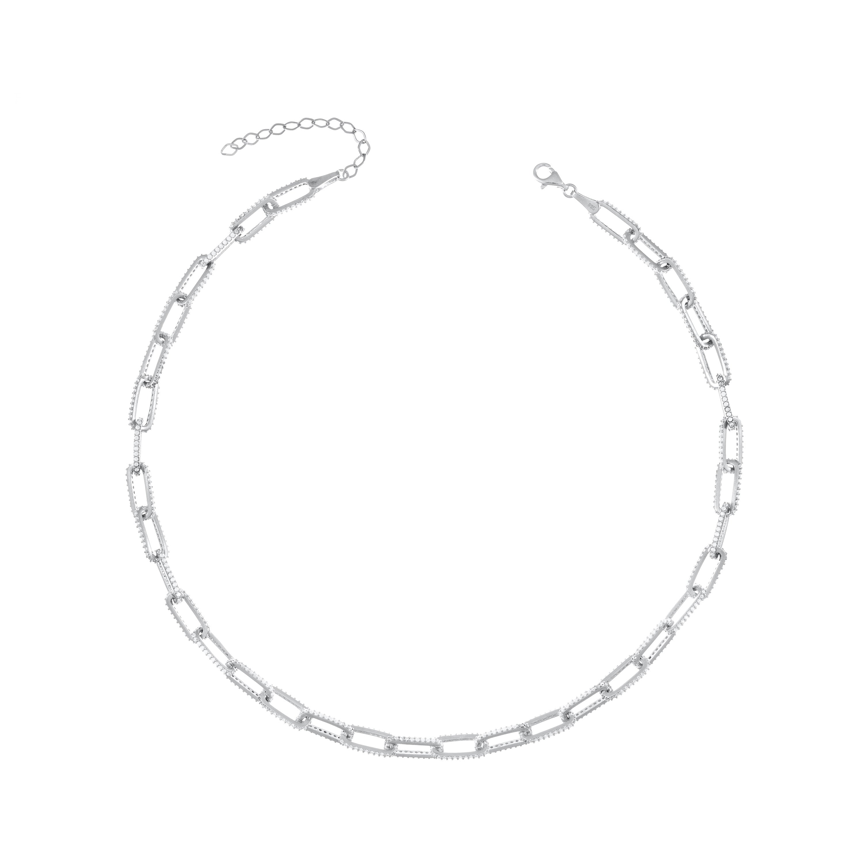 Side Pave Paperclip Link Choker