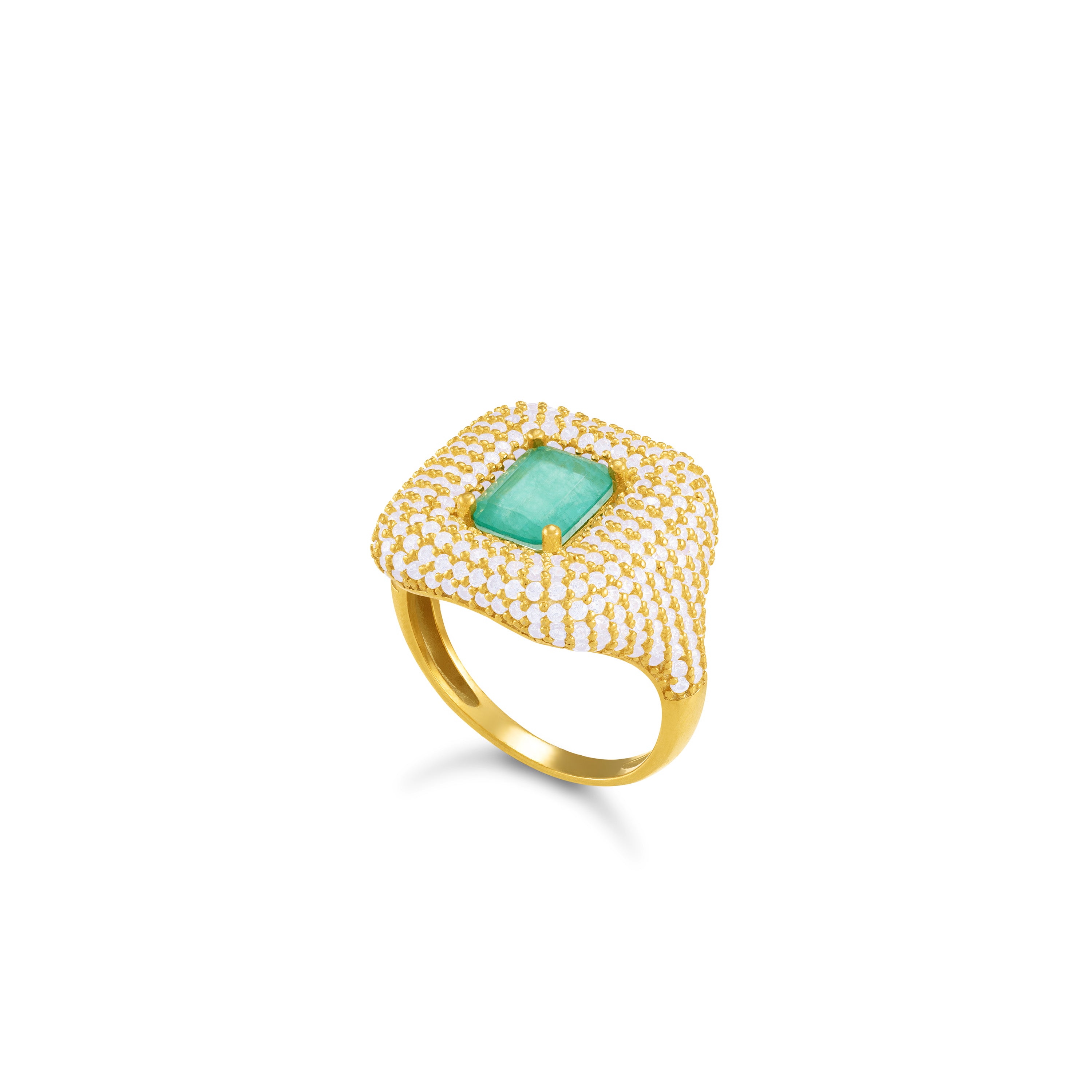 Square Centered Pave Cubic Zirconia Dome Ring