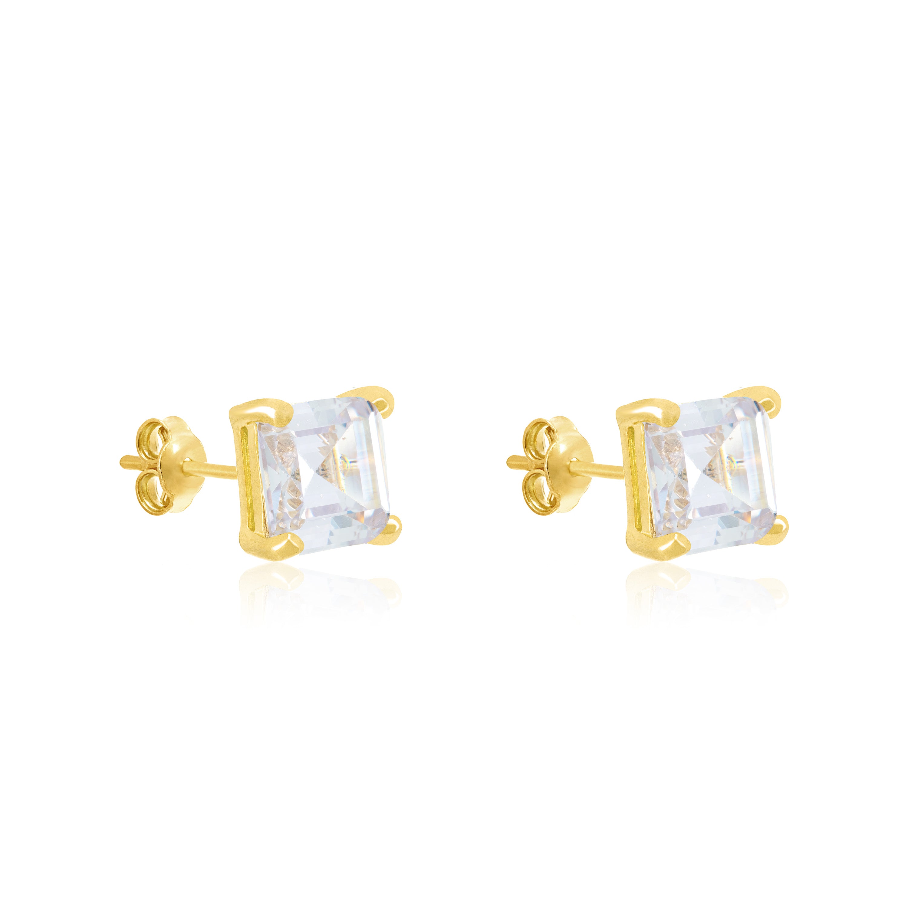 Square Stud Earrings - Gold White