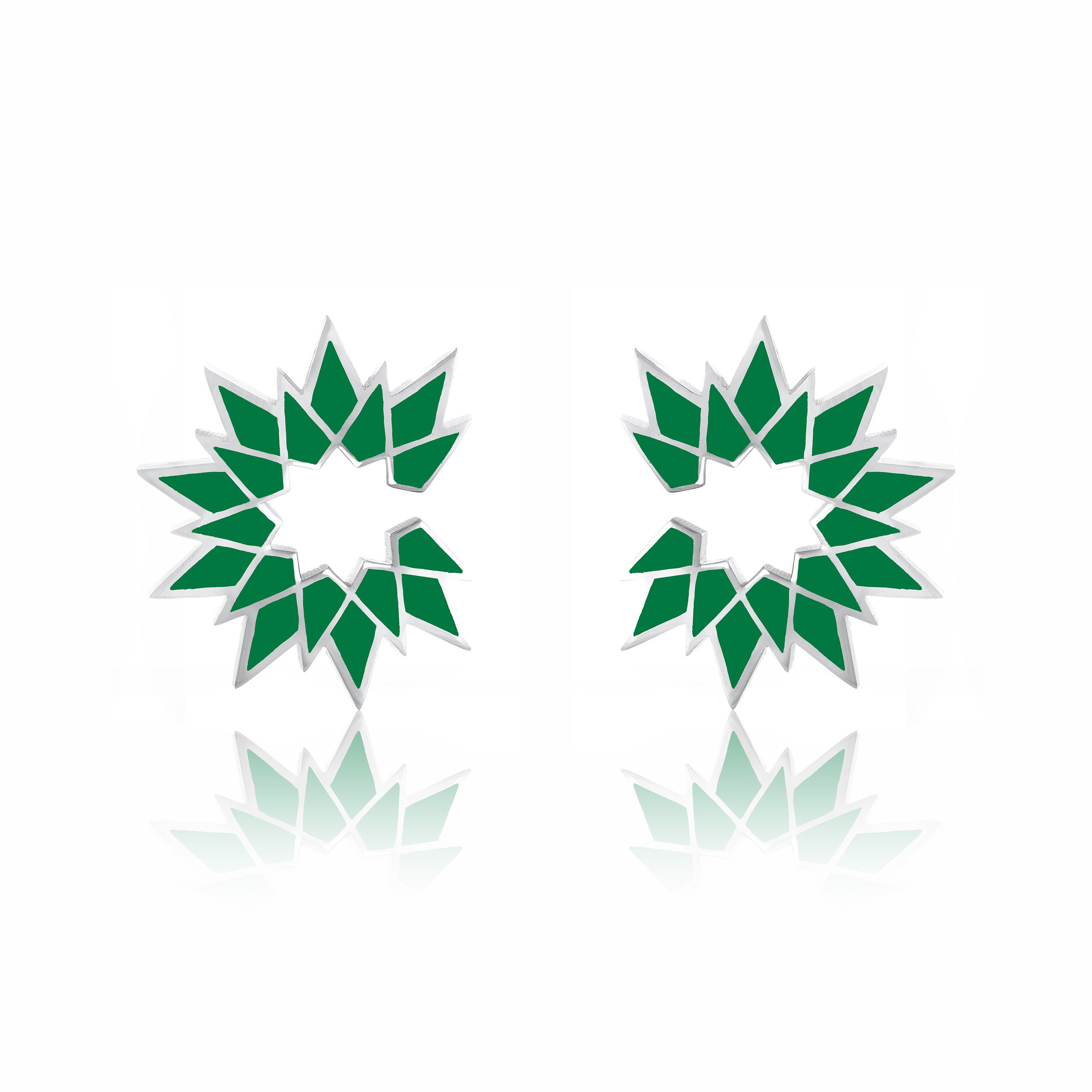 Sunburst Enamel Earrings - Silver Green