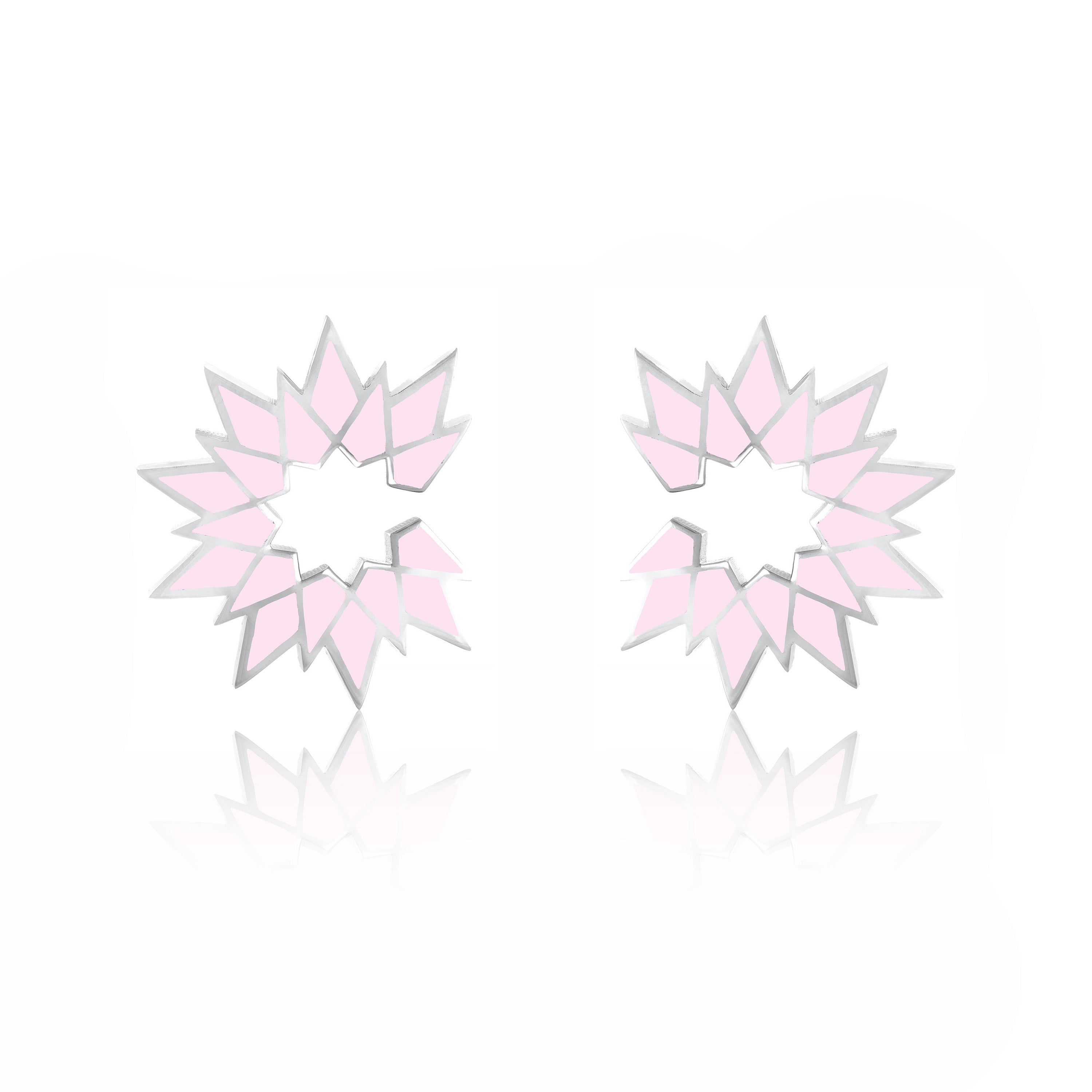 Sunburst Enamel Earrings - Silver Light Pink