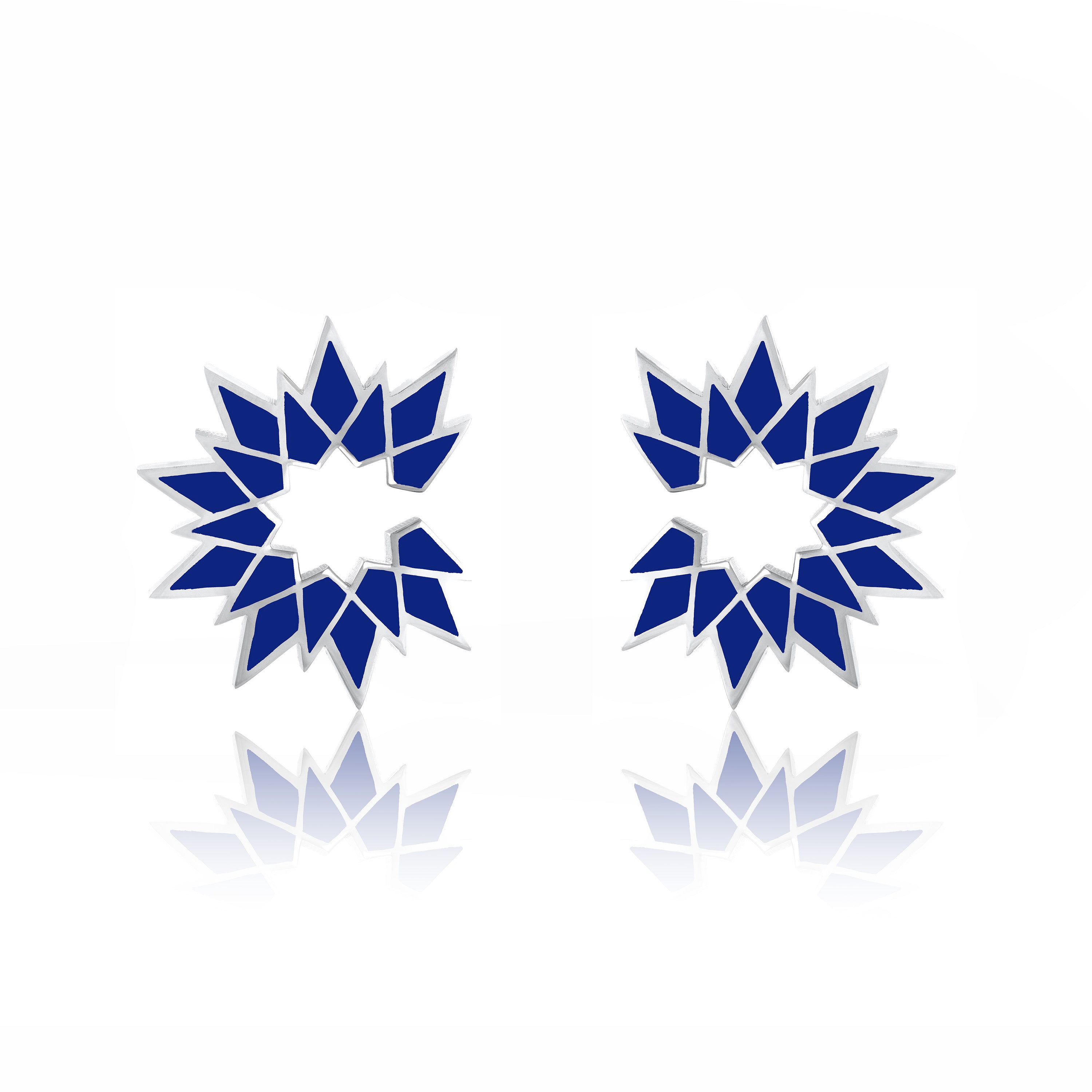 Sunburst Enamel Earrings - Silver Navy Blue