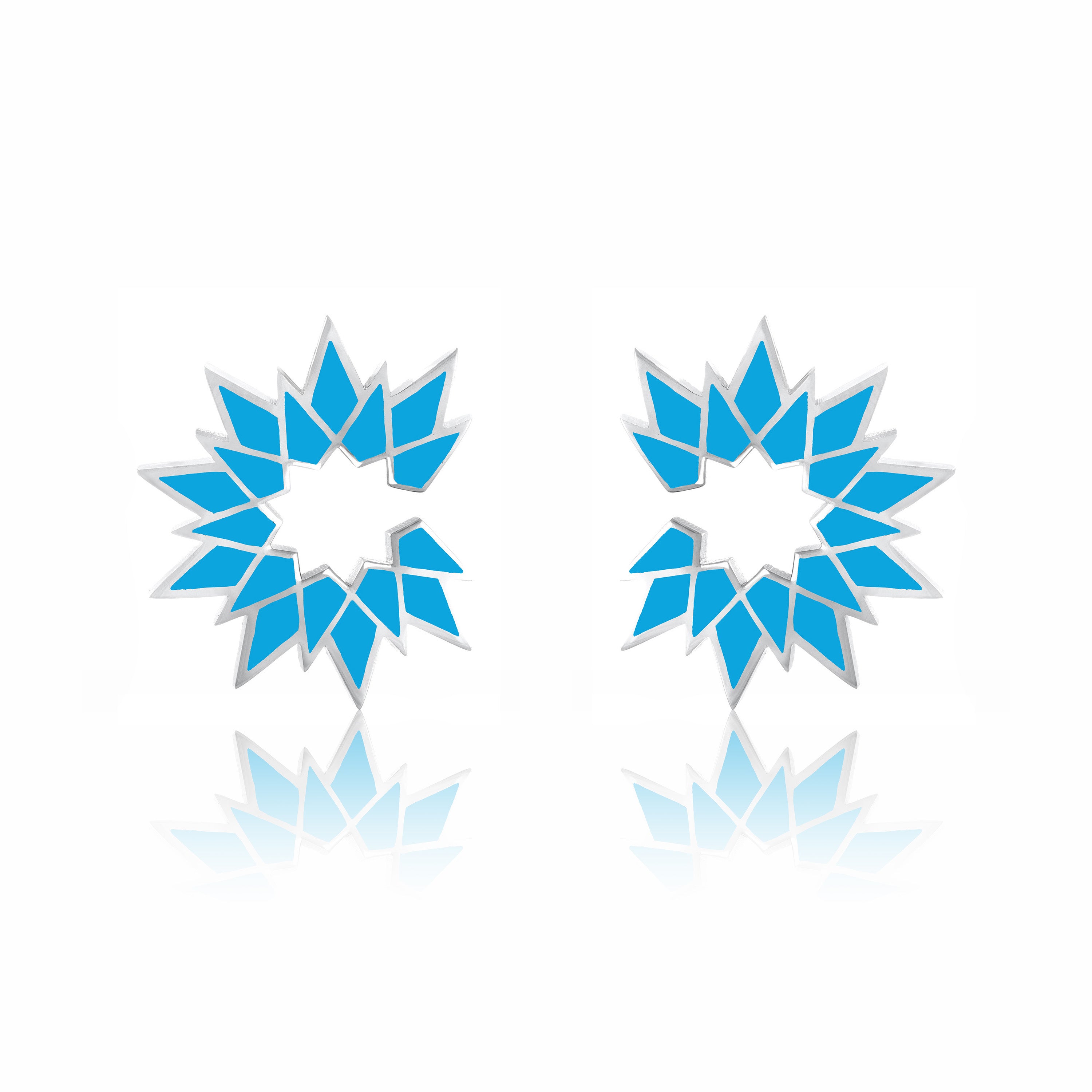 Sunburst Enamel Earrings - Silver Turquoise