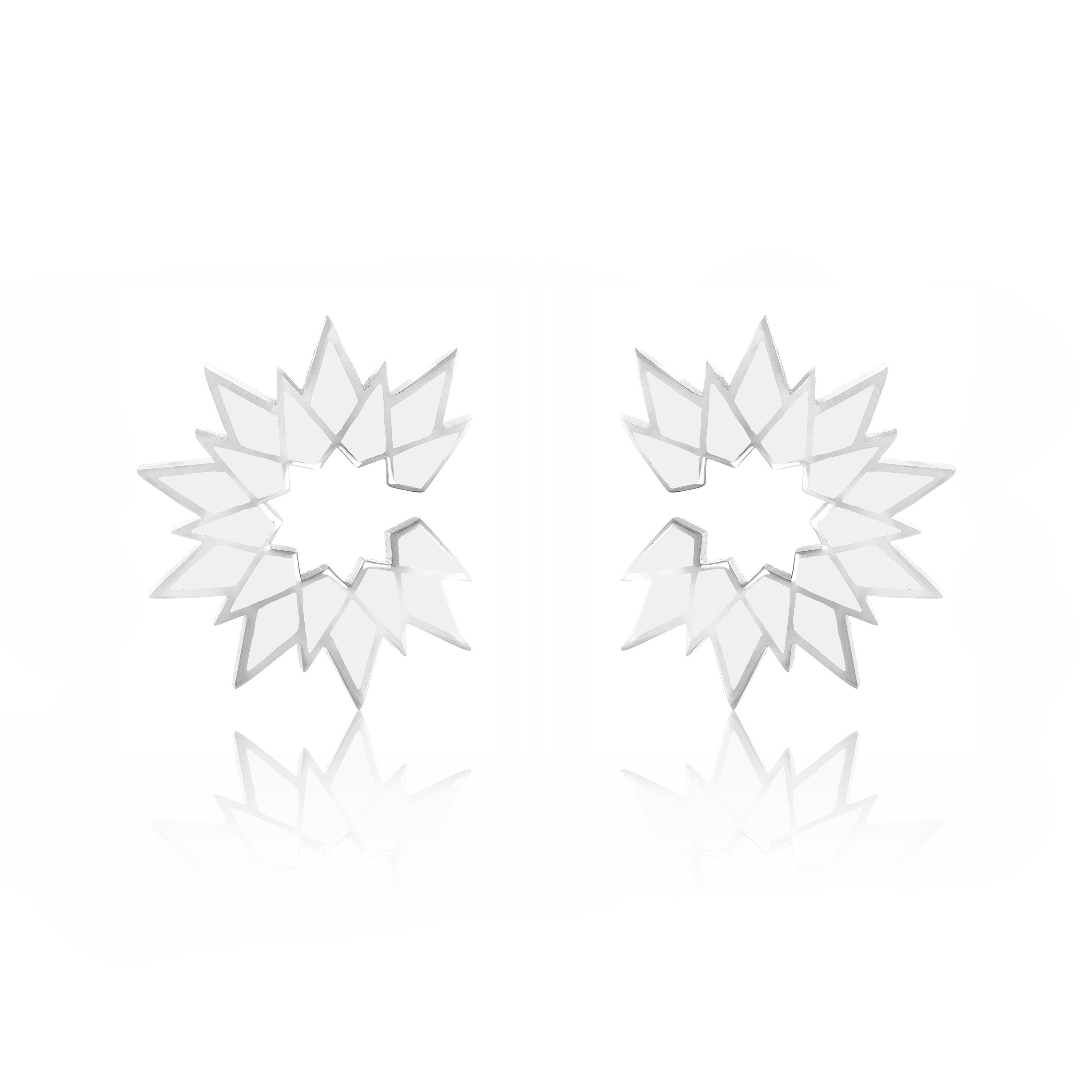 Sunburst Enamel Earrings - Silver White
