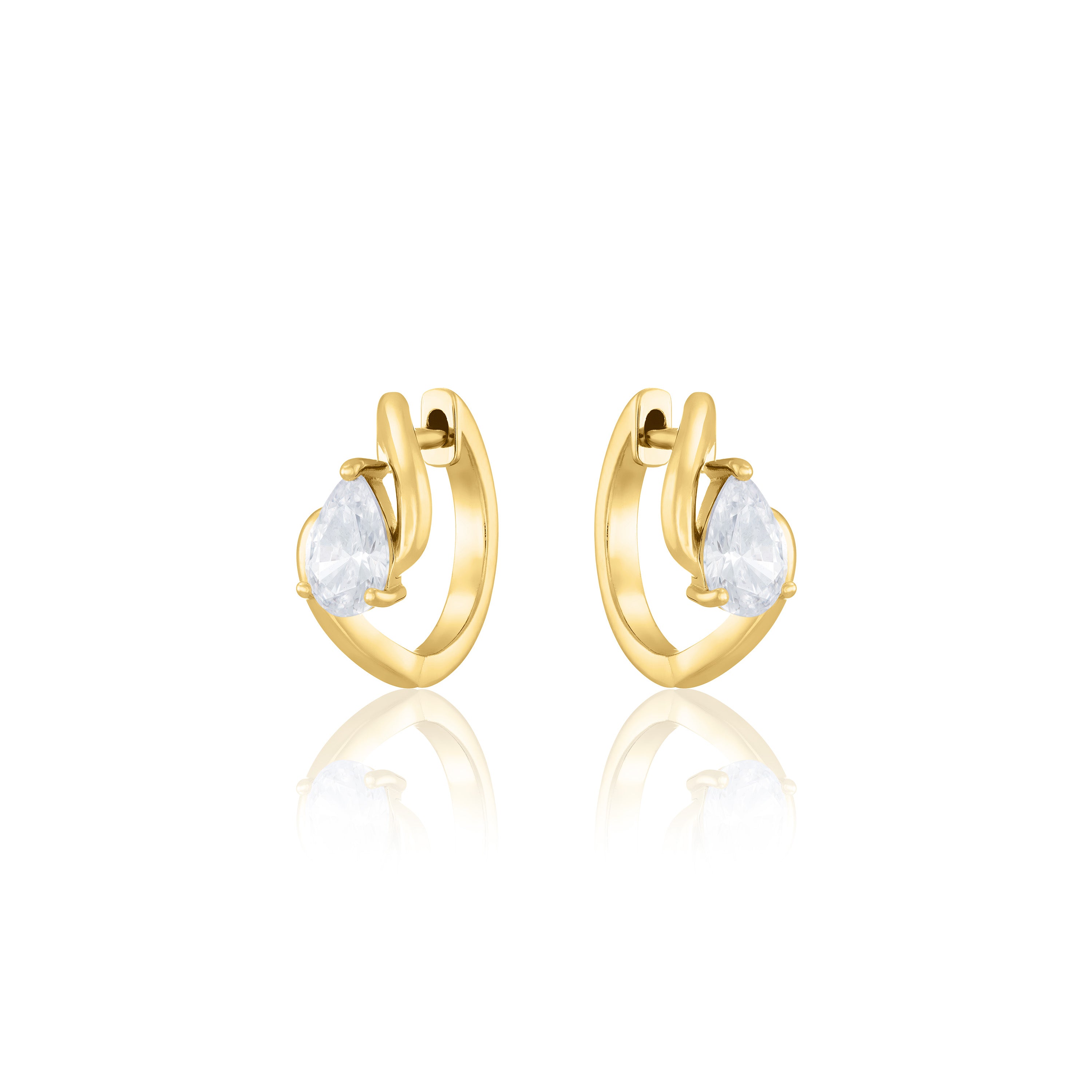 Swirl Teardrop CZ Hoop Earrings - Gold White
