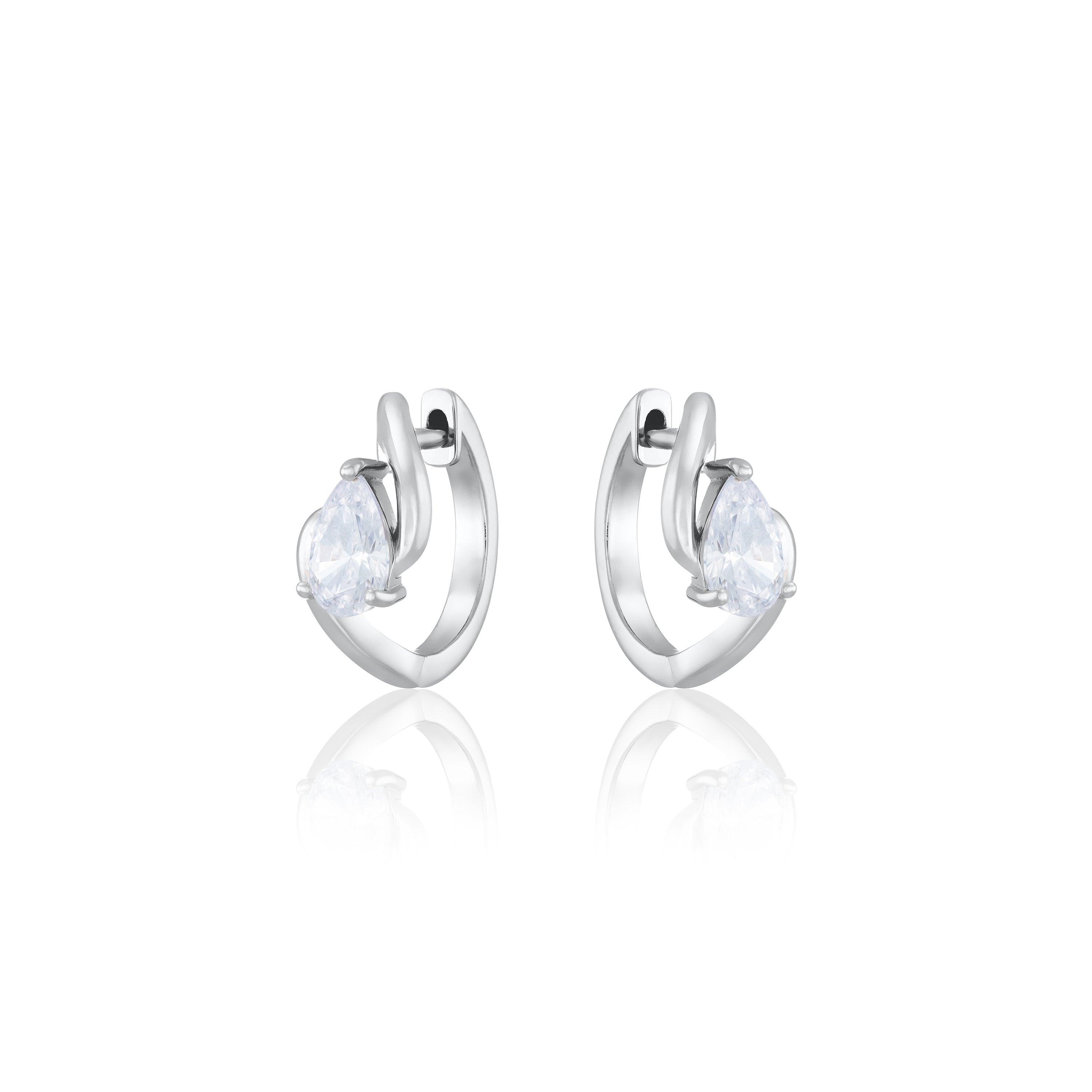Swirl Teardrop CZ Hoop Earrings - Silver White