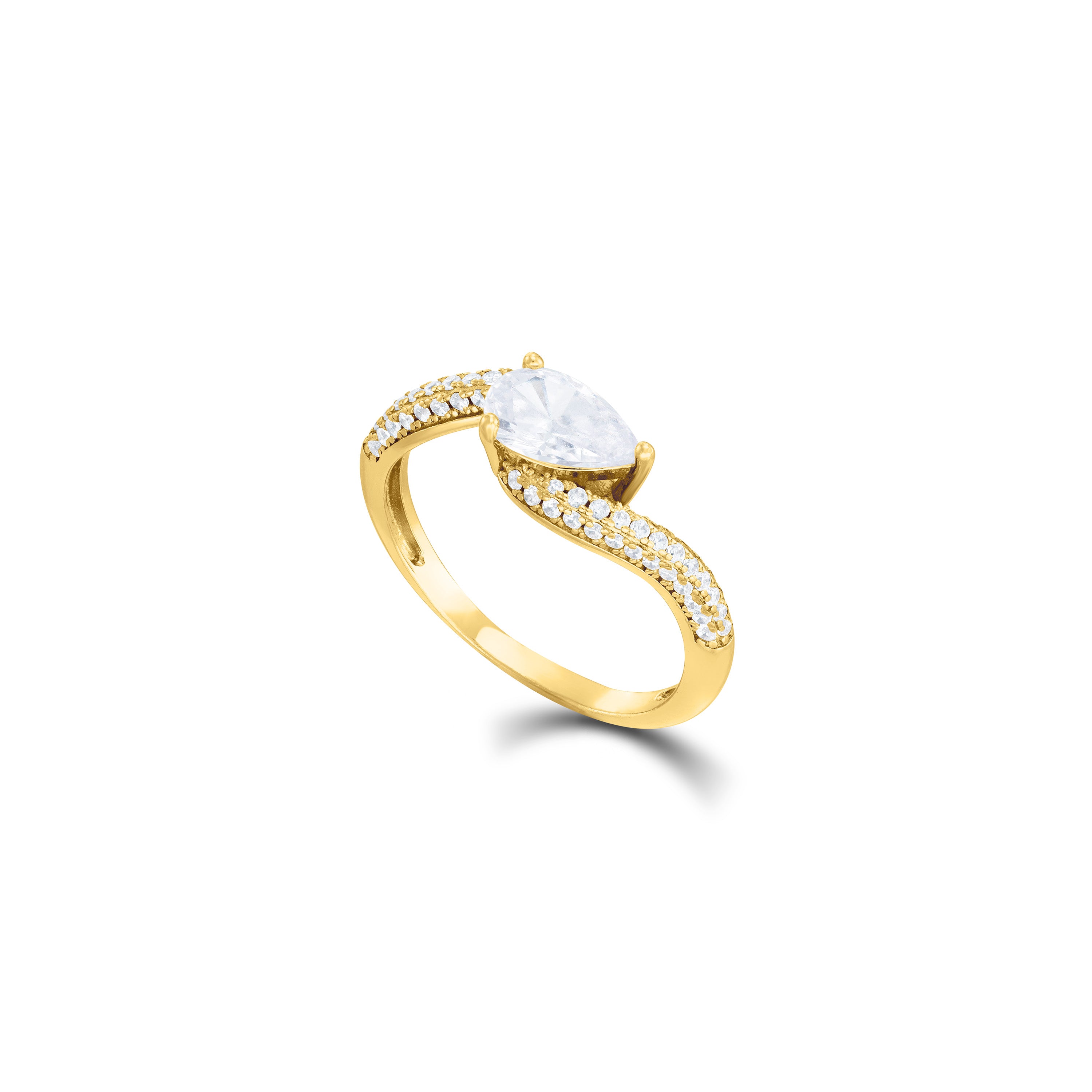 Swirl Teardrop Pave CZ Ring - Gold White
