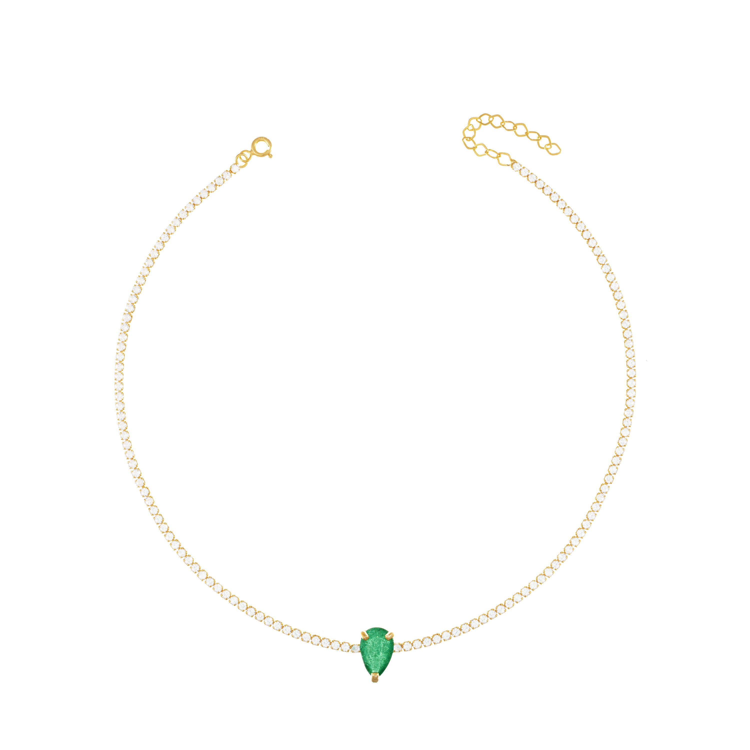 Teardrop Tennis Choker With Paraiba Stone - Gold Green And White - Big Teardrop