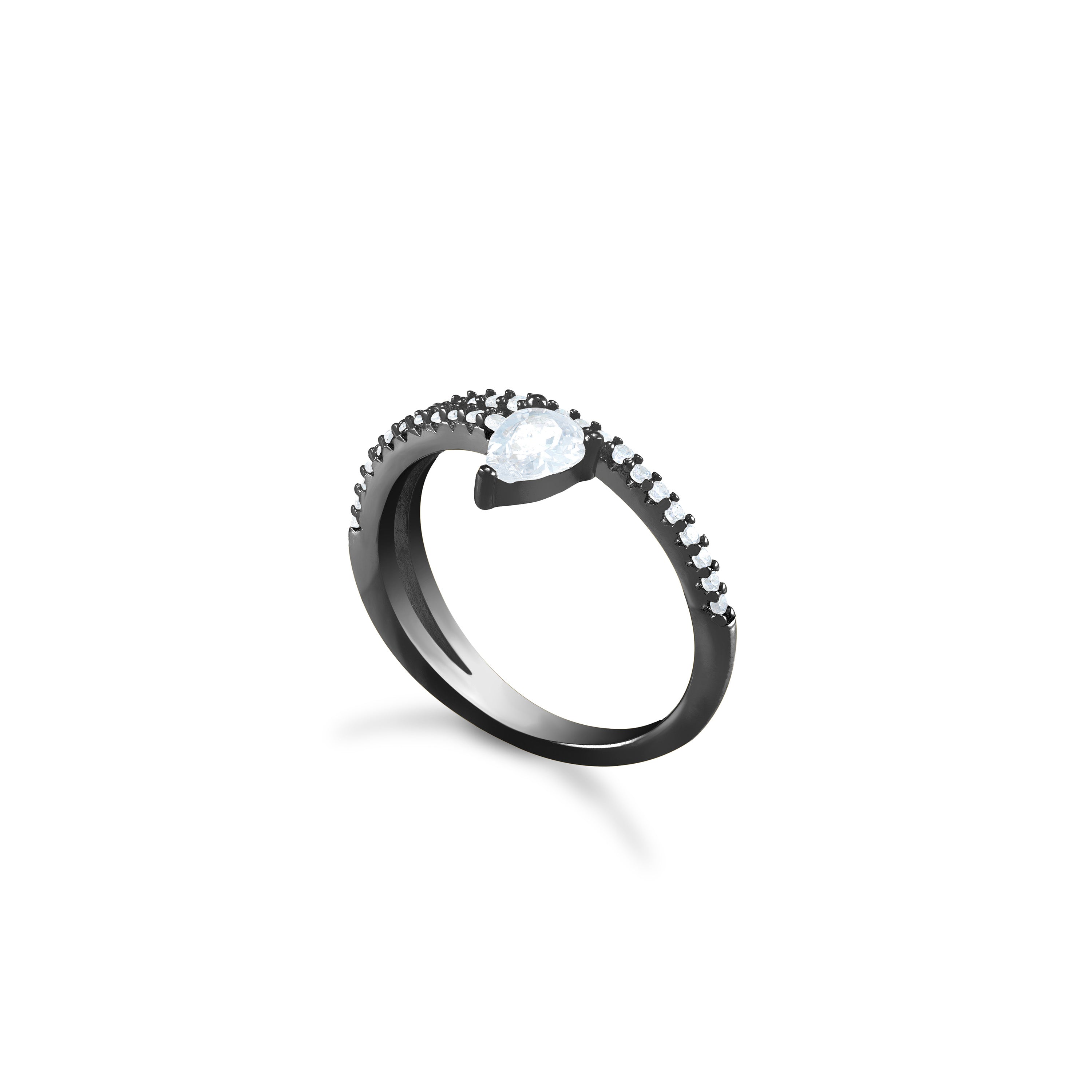 Teardrop Cubic Zirconia Wrap Ring - Black Rhodium White
