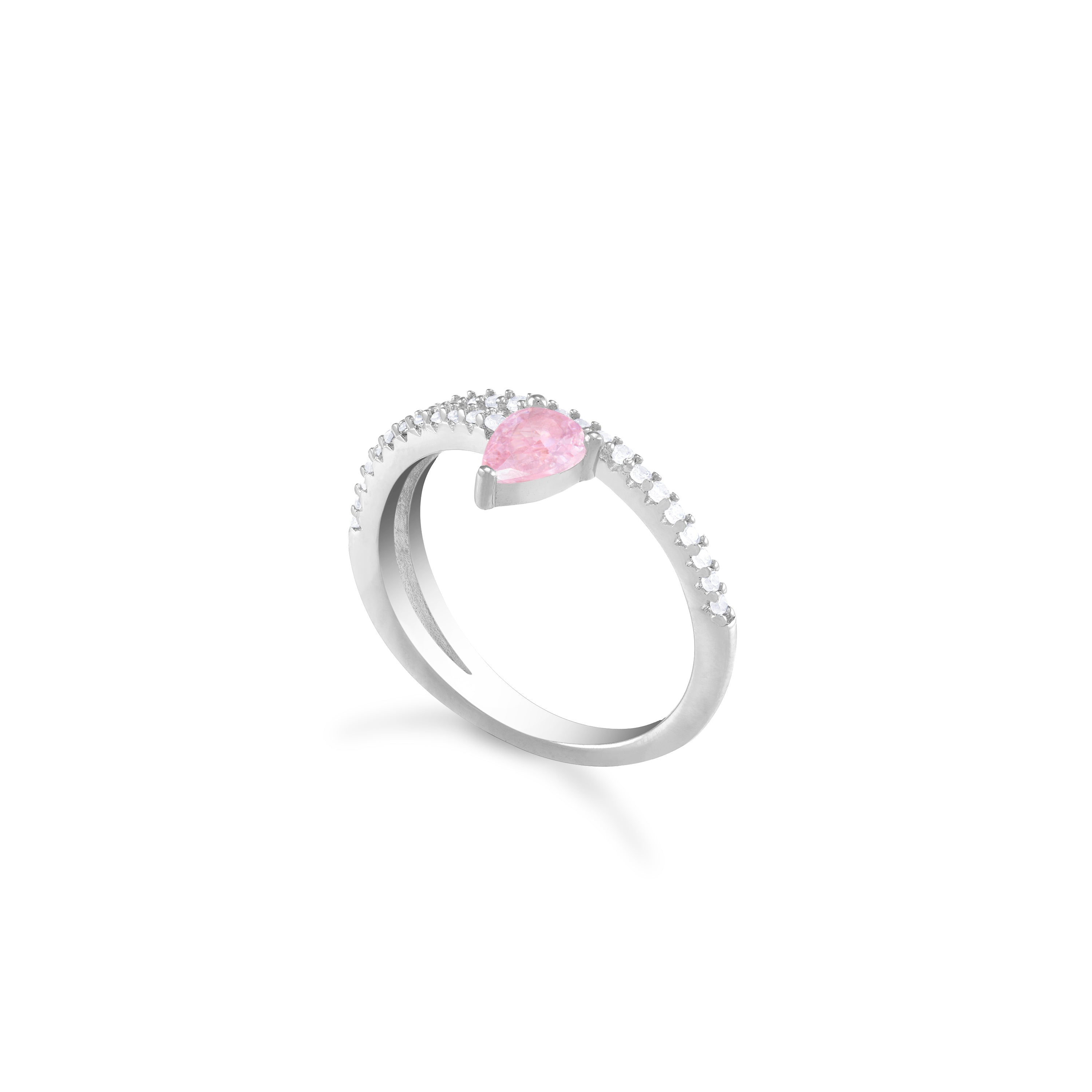 Teardrop Cubic Zirconia Wrap Ring - Silver Light Pink And White