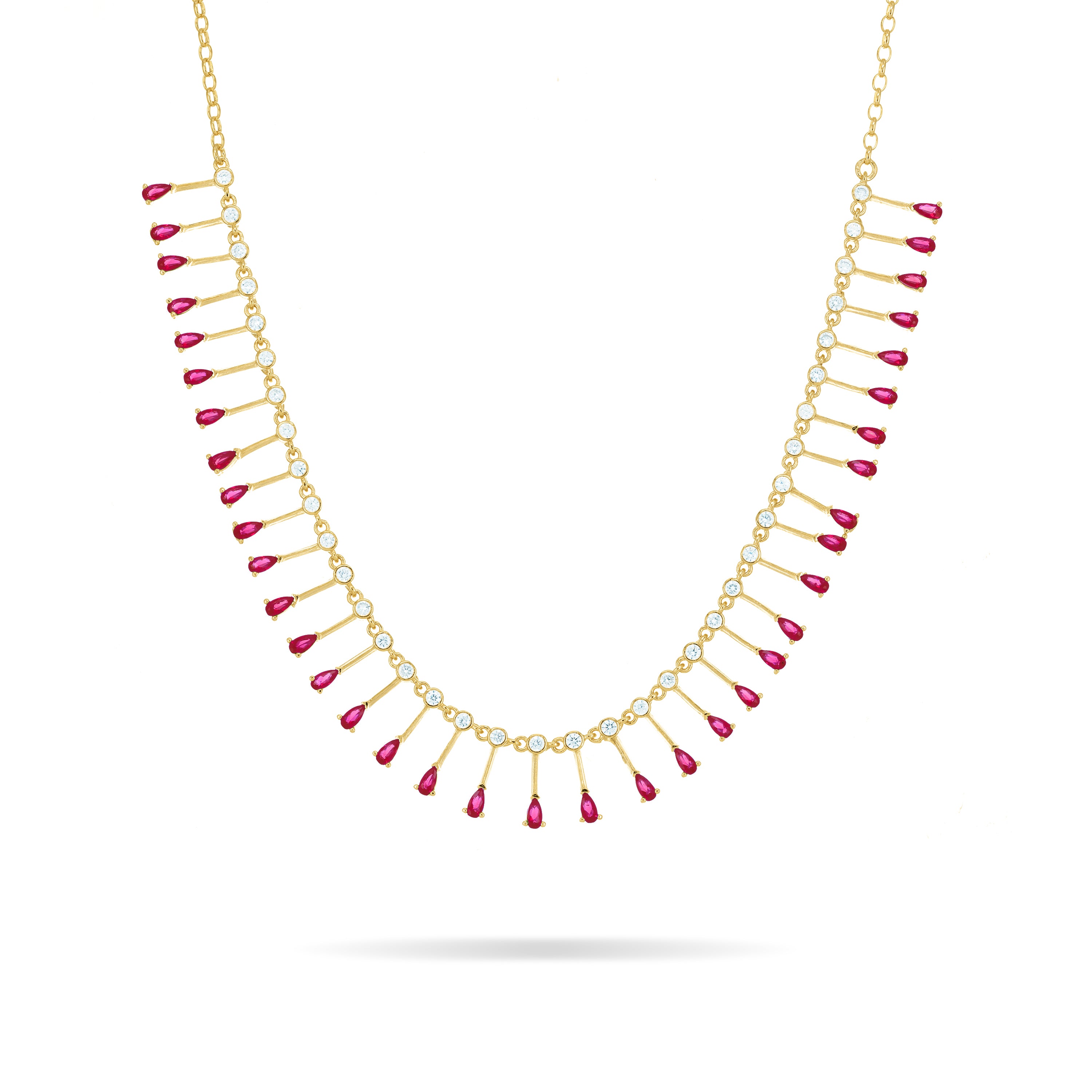 Teardrop Fringe Necklace - Gold Fuchsia And White