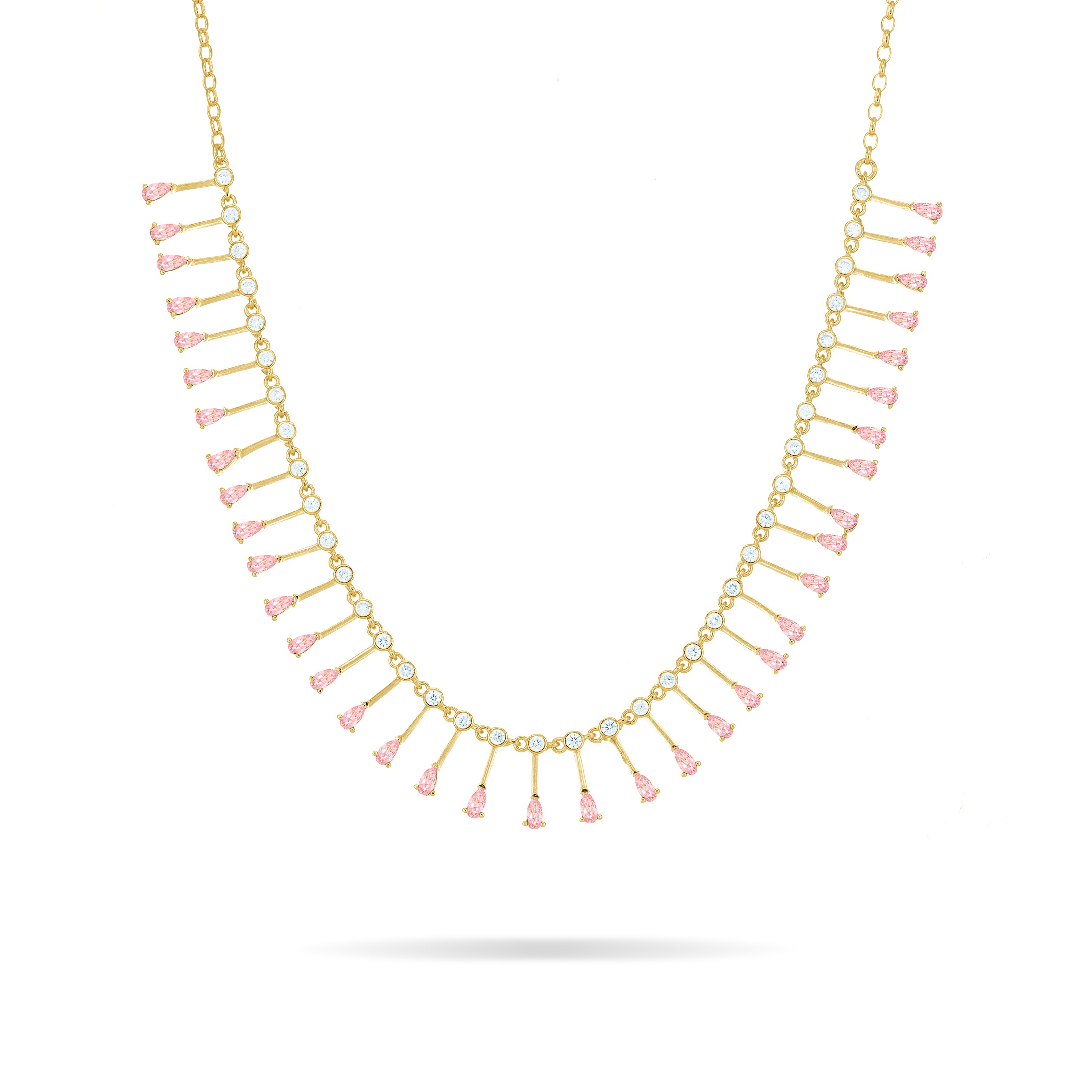 Teardrop Fringe Necklace - Gold Light Pink And White