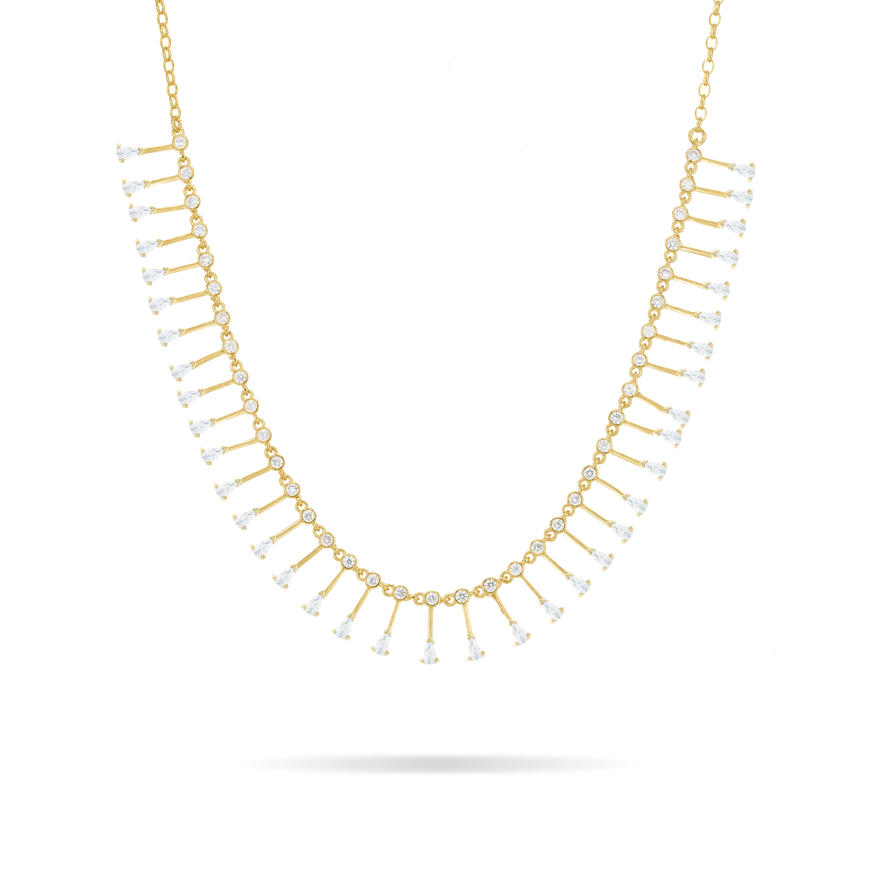 Teardrop Fringe Necklace - Gold White