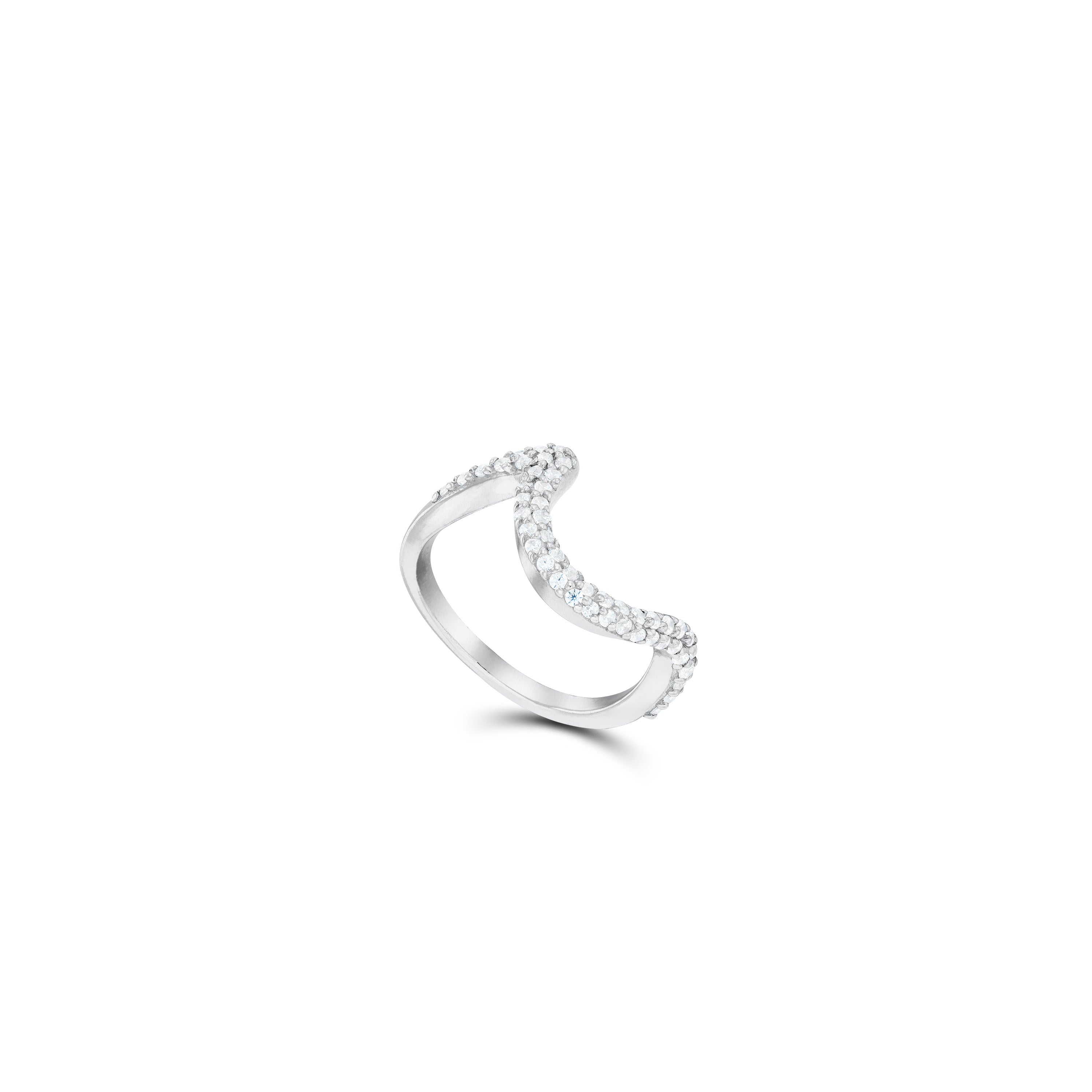 Curved Pavé Cz Band Ring - Silver White