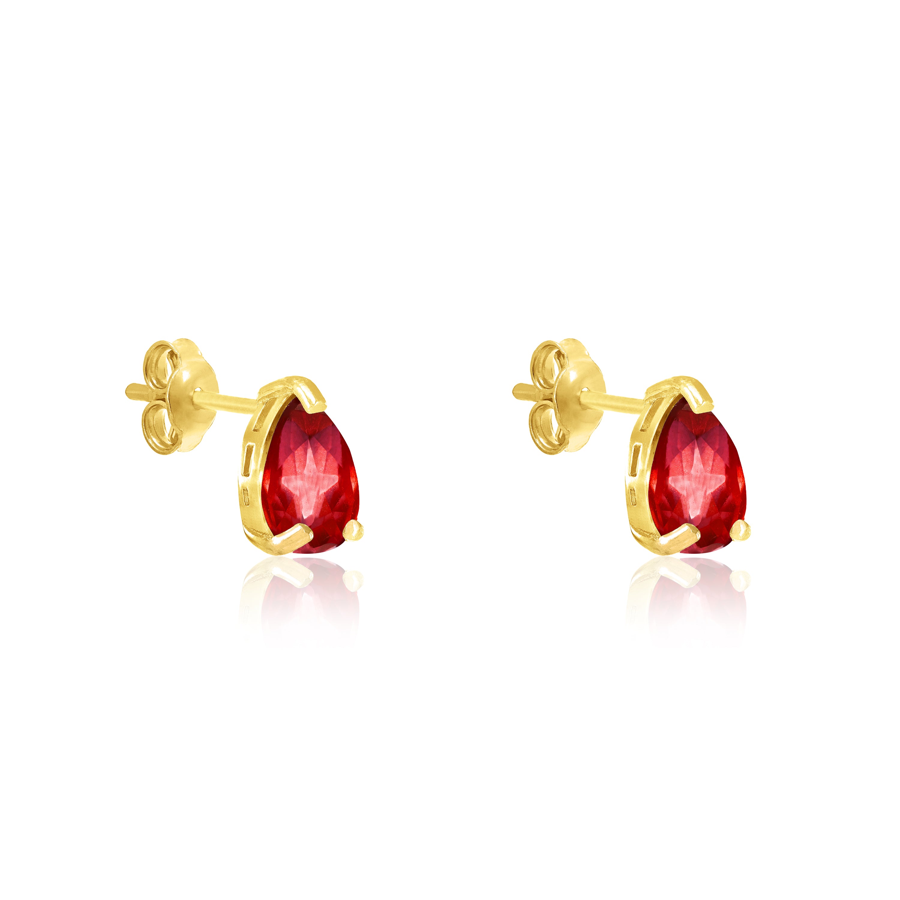 Teardrop Stud Earrings - Gold Ruby Cz