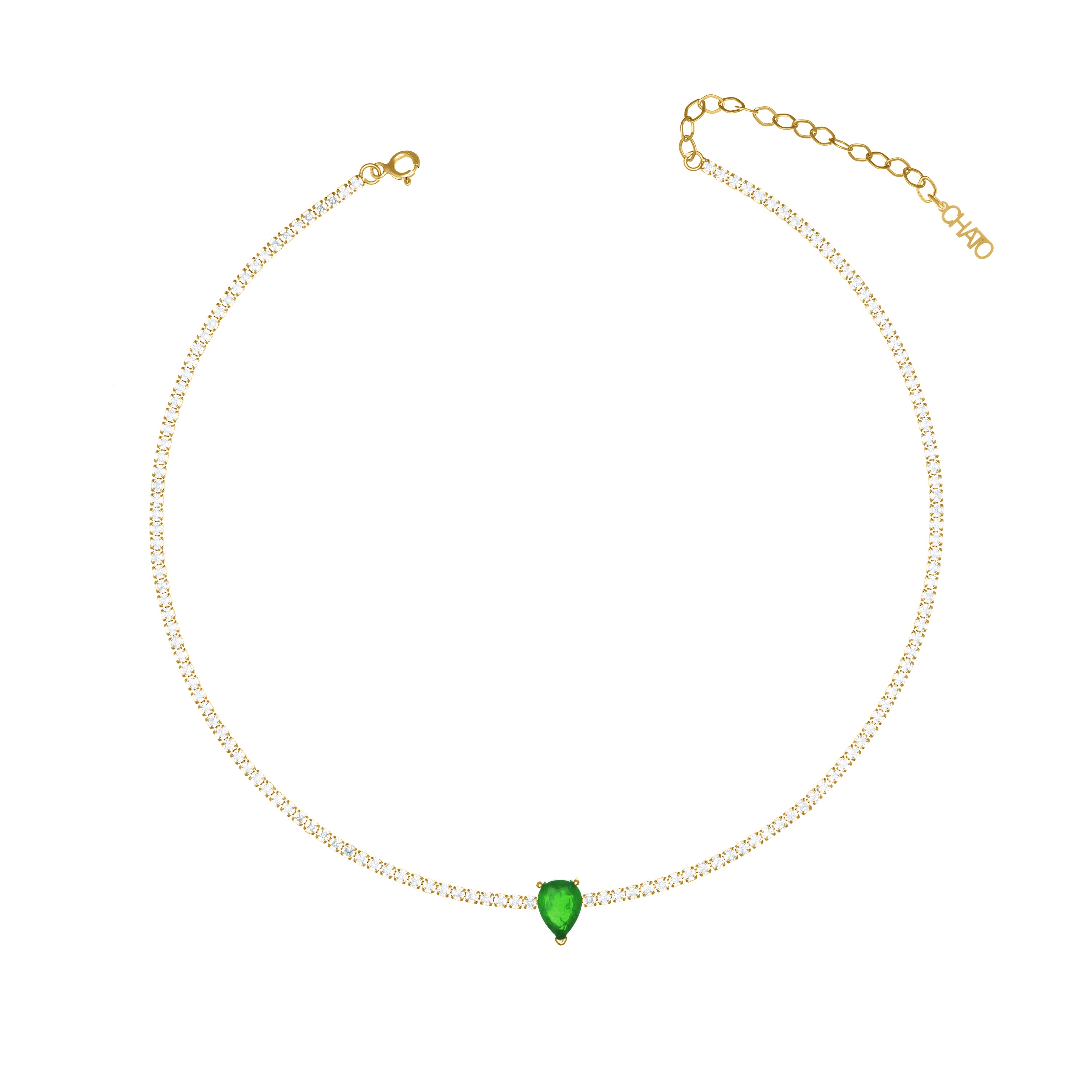 Teardrop Tennis Choker With Paraiba Stone - Gold Green Matt And White - Small Teardrop