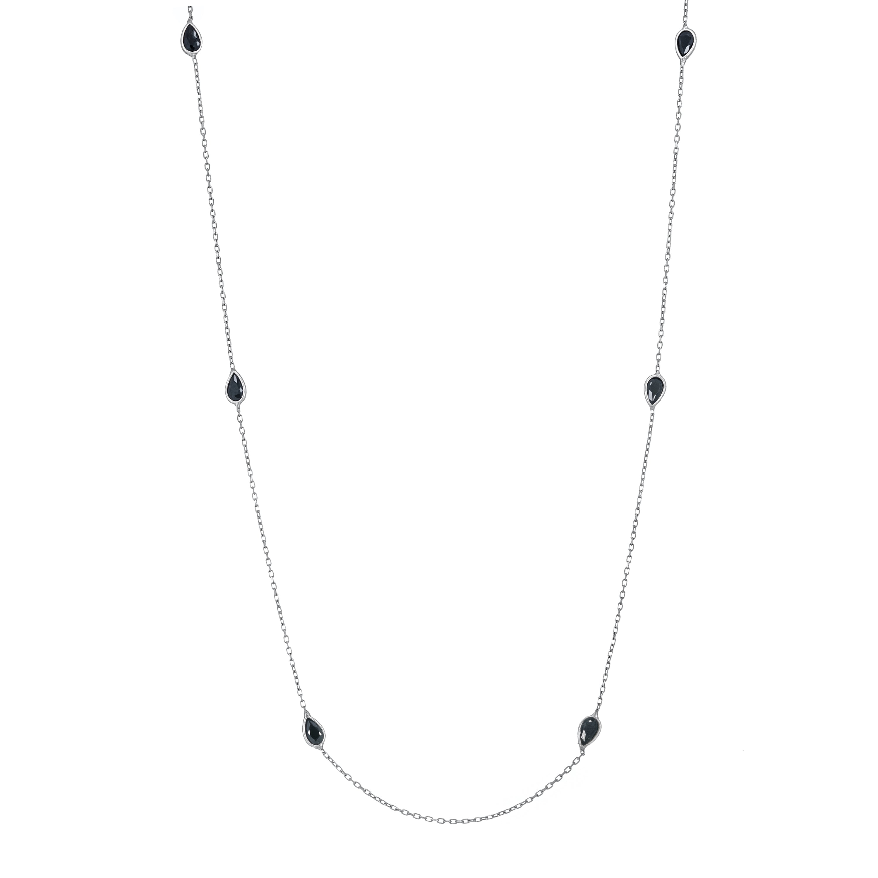 Teardrops Chain Long Necklace - Silver Black