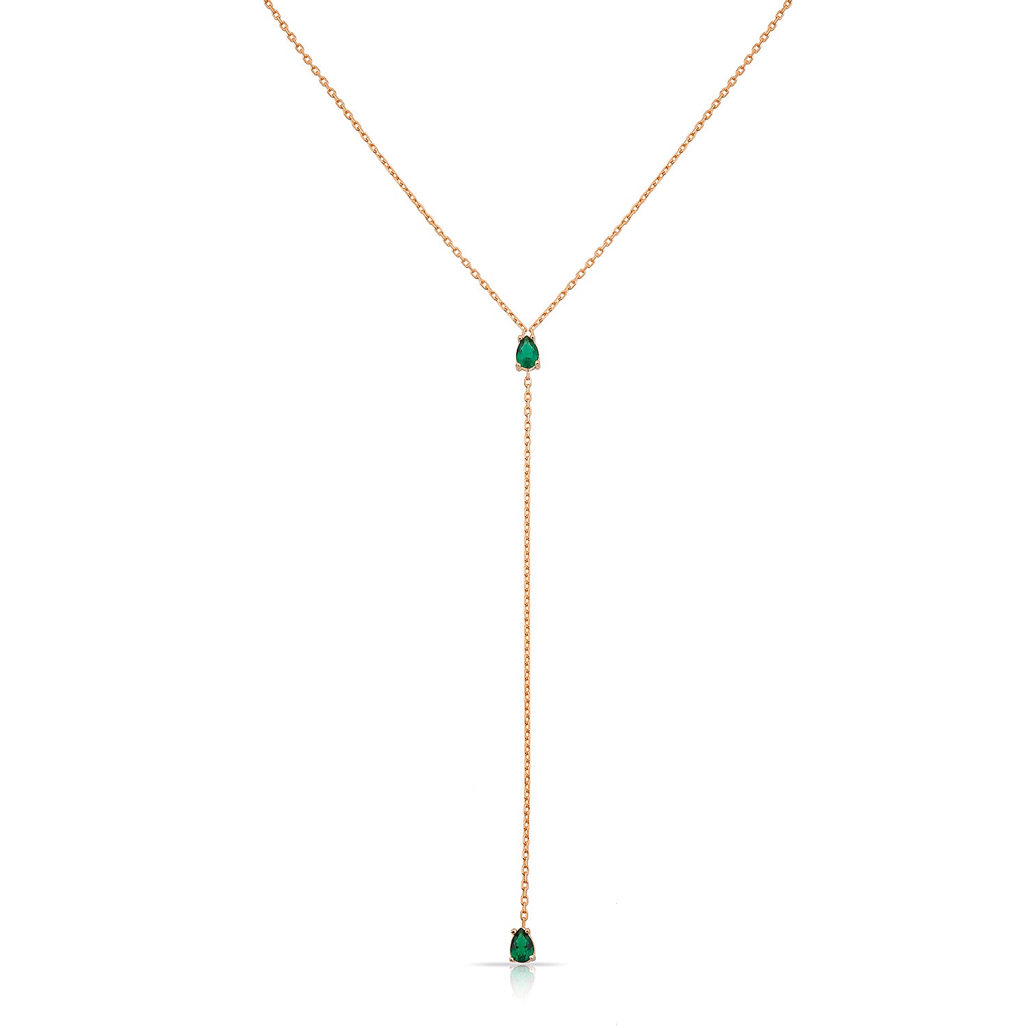 Two Teardrops Lariat Choker - Rose Gold Green