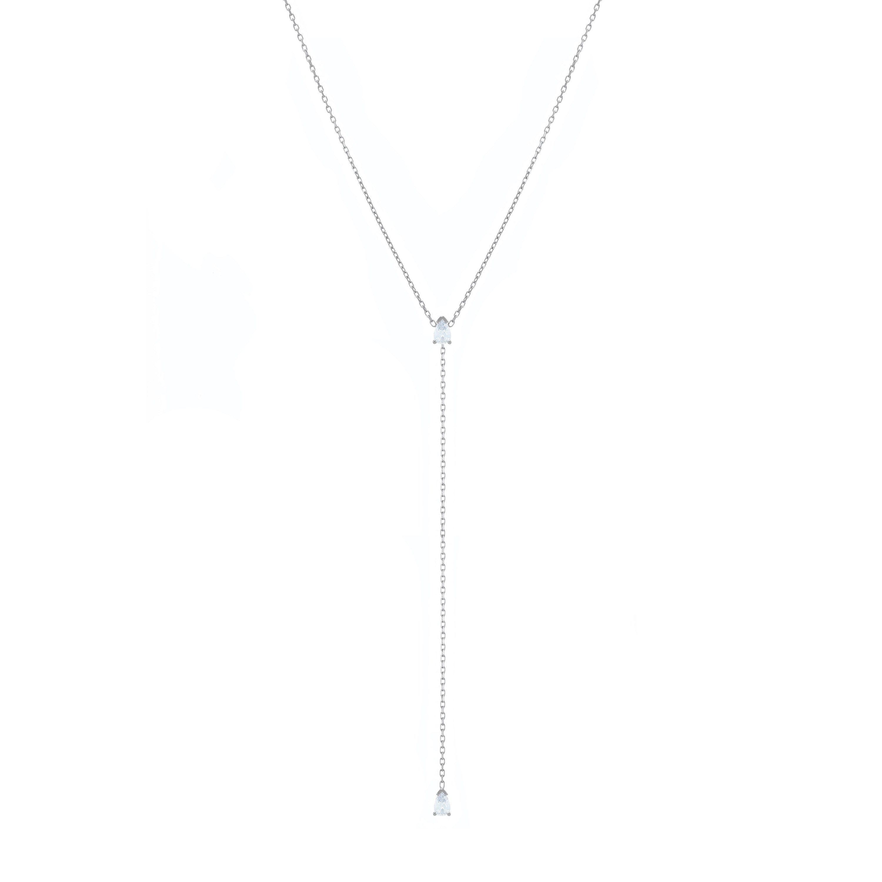 Two Teardrops Lariat Choker - Silver White