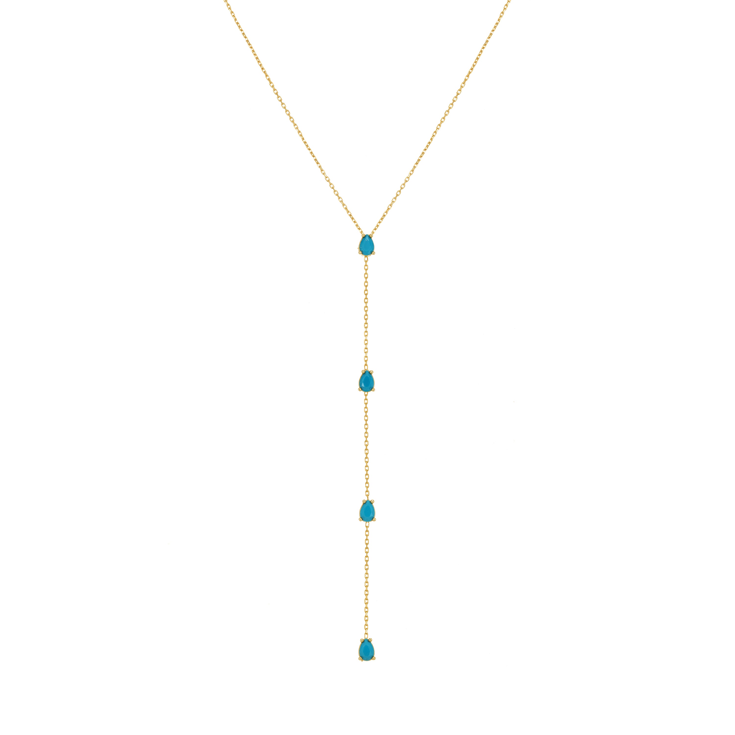 Four Teardrops Lariat Choker - Gold Turquoise