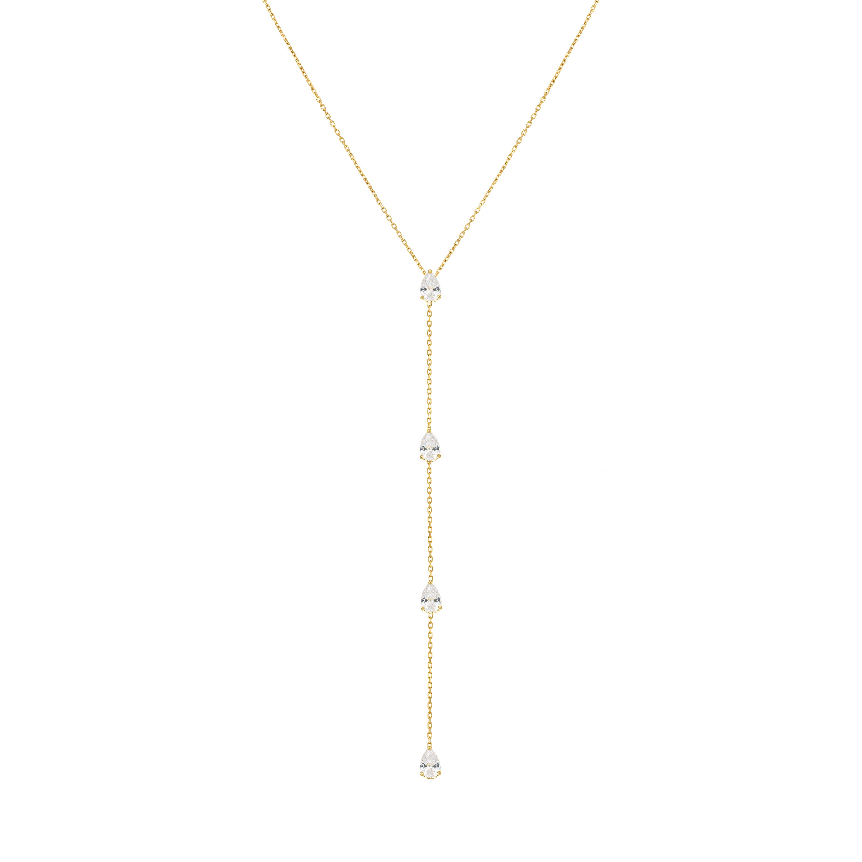Four Teardrops Lariat Choker - Gold White - Medium Teardrop
